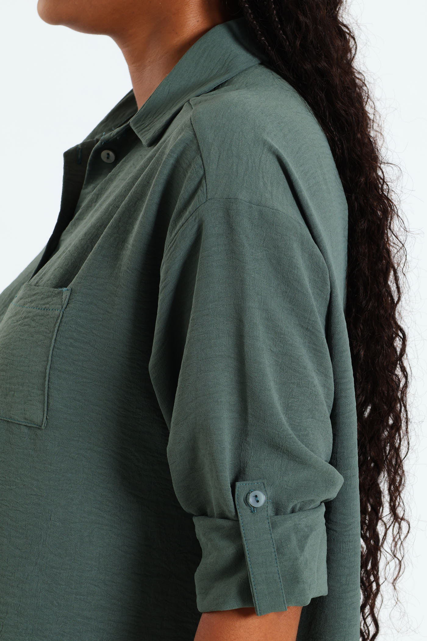 Relaxed Shirt With Tab & Button Detail - Forest Green - Image 6
