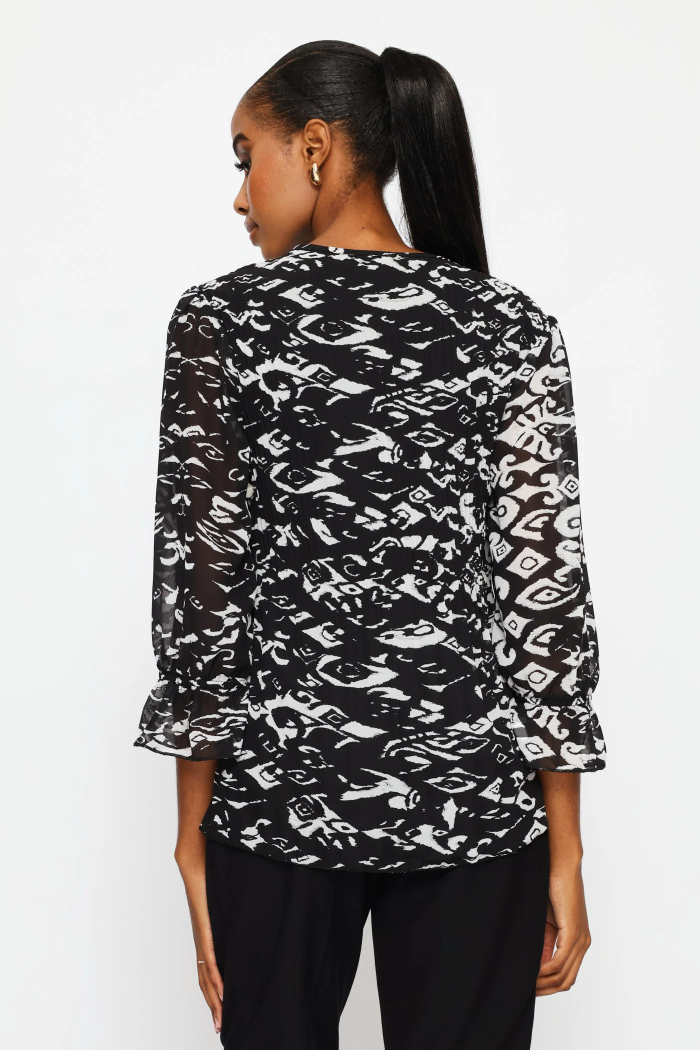 Release Pleat Abstract Blouse - Black/Cream - Image 3
