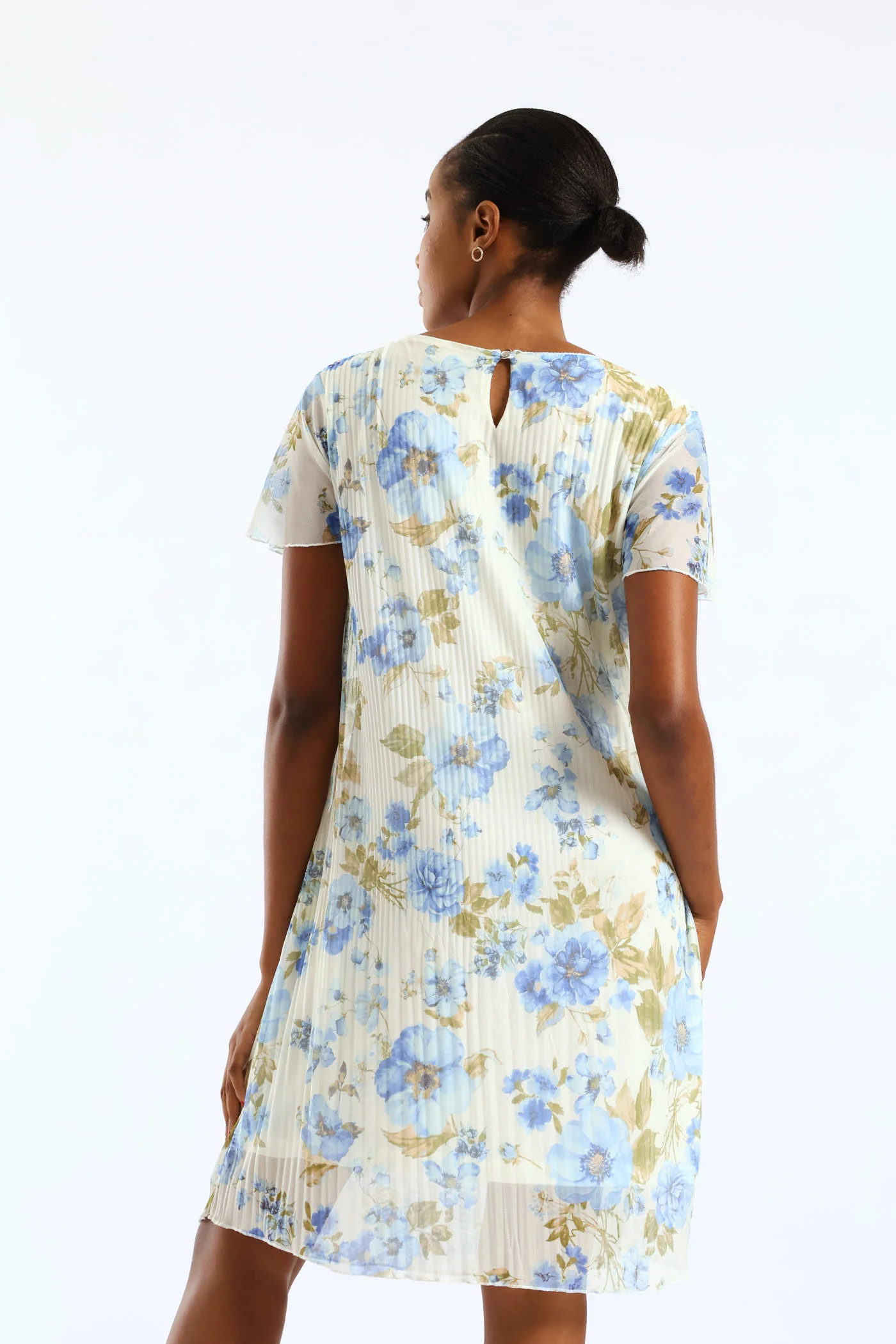 Release Pleat Floral Mesh Midi Dress - Cream/Blue - Image 3