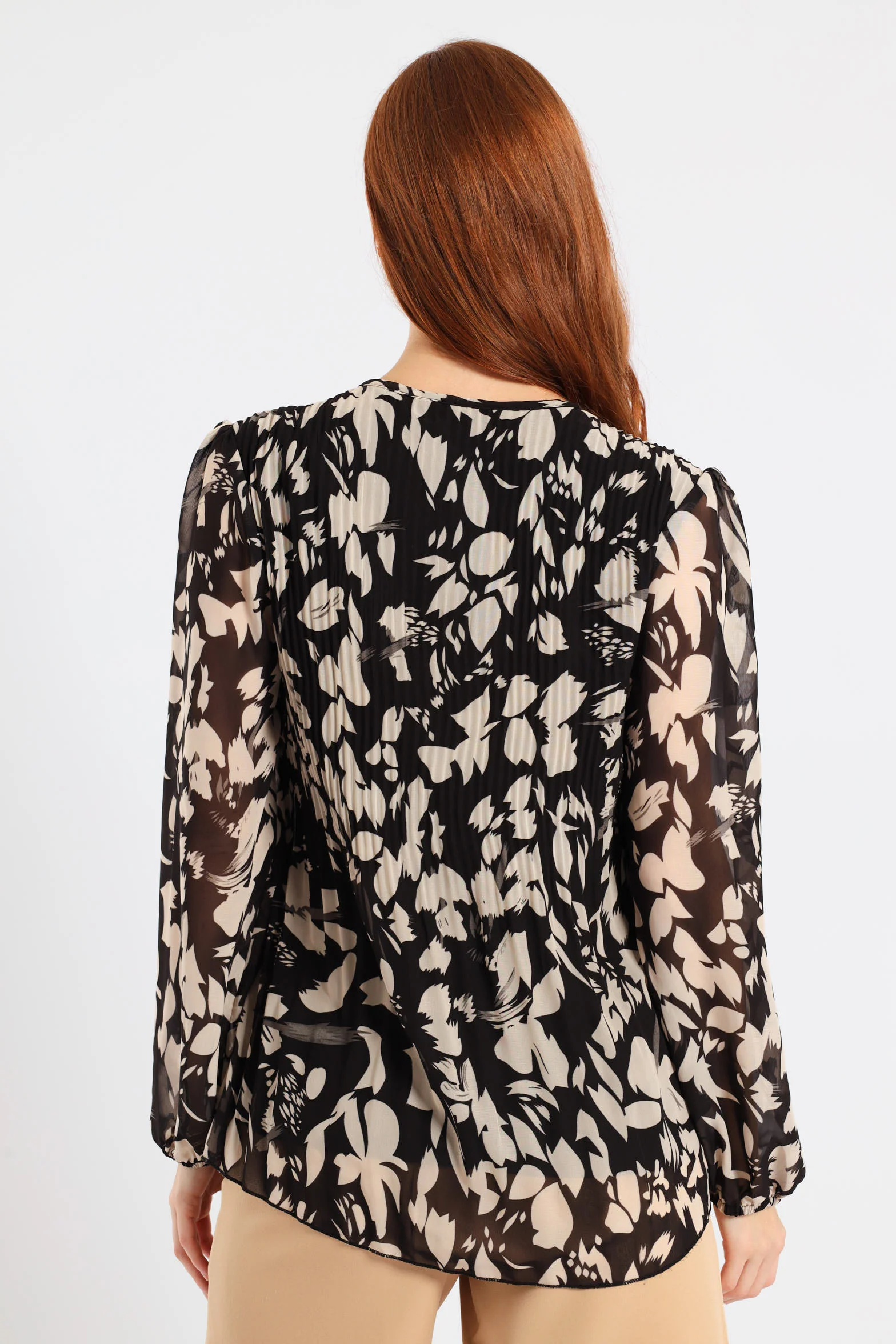 Release Pleat Monochrome Blouse - Black/Cream - Image 3