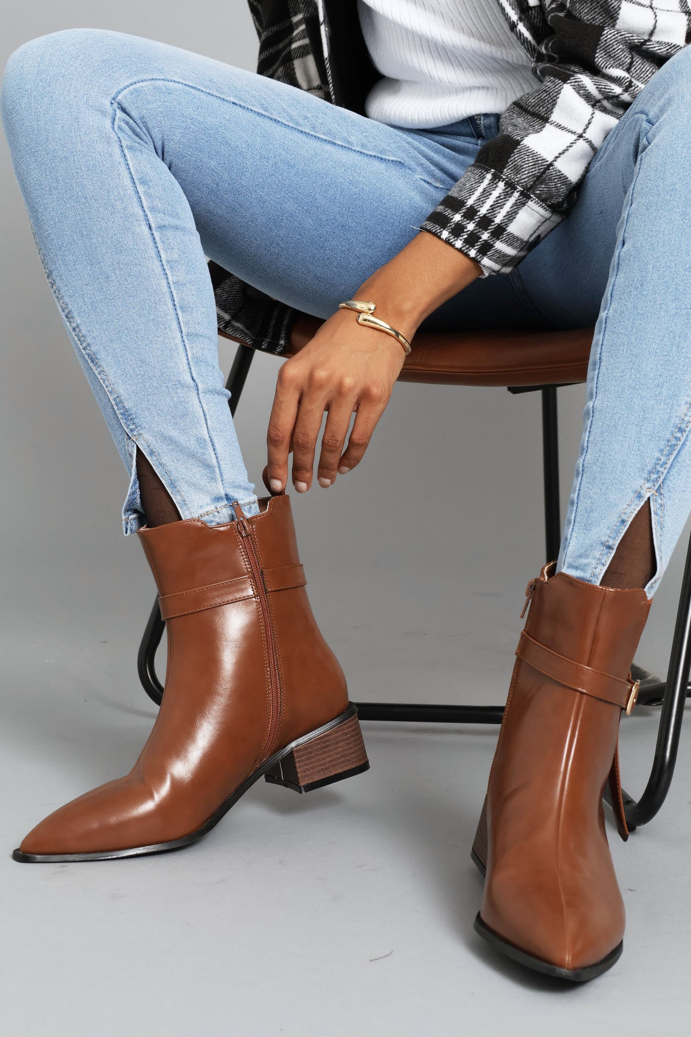 Rendered Sole Belt Detail Ankle  Boot - Chocolate - Image 3