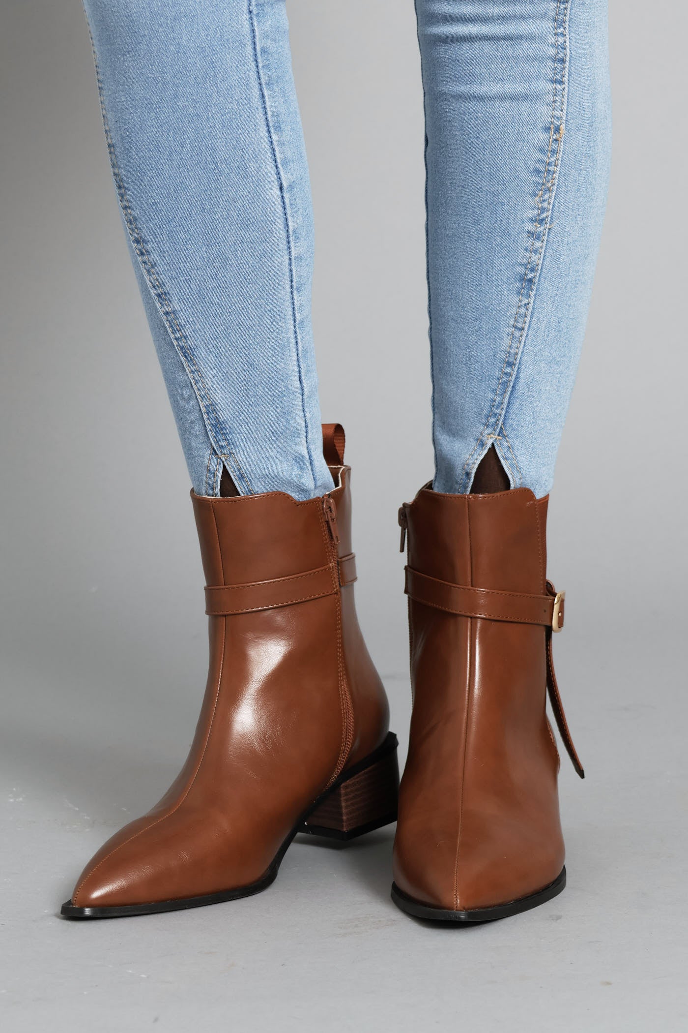 Rendered Sole Belt Detail Ankle  Boot - Chocolate - Image 4
