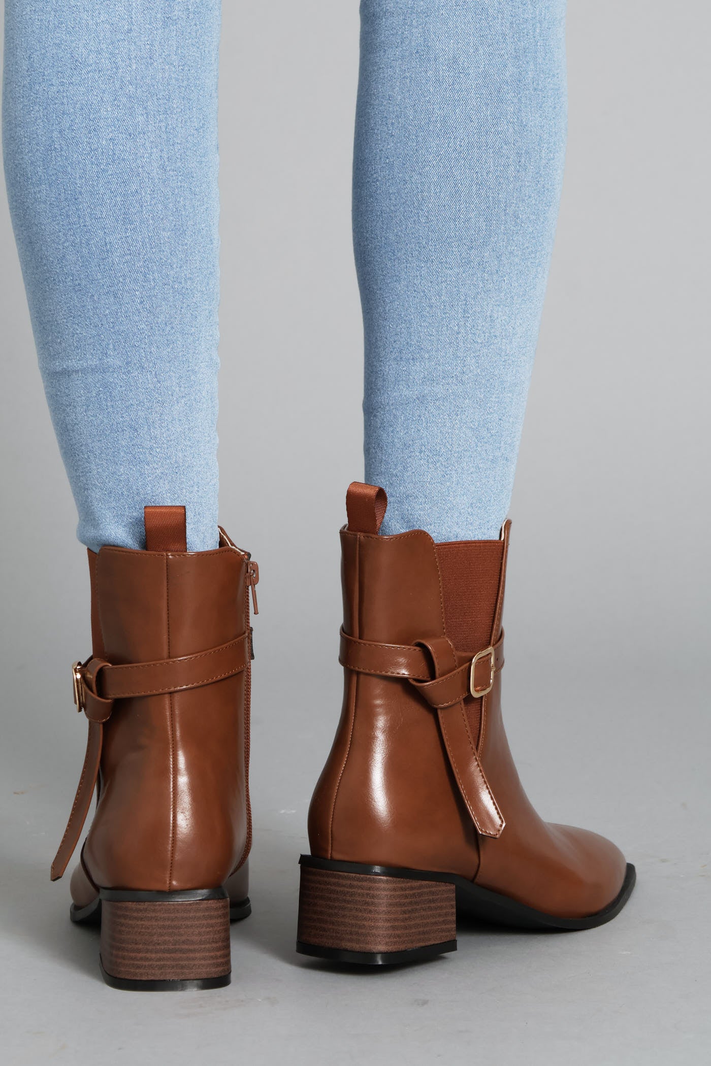 Rendered Sole Belt Detail Ankle  Boot - Chocolate - Image 5