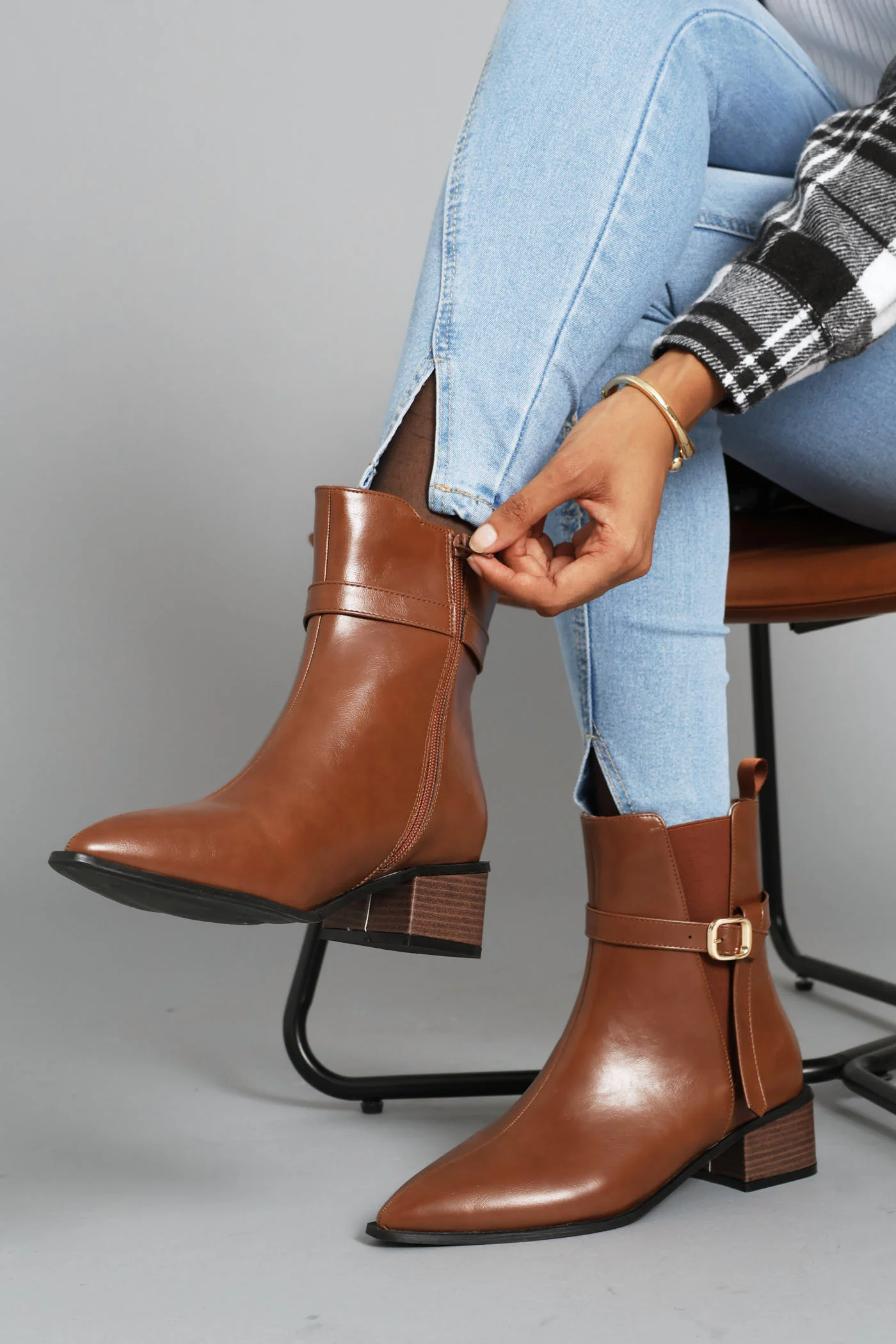 Rendered Sole Belt Detail Ankle  Boot - Chocolate - Image 6