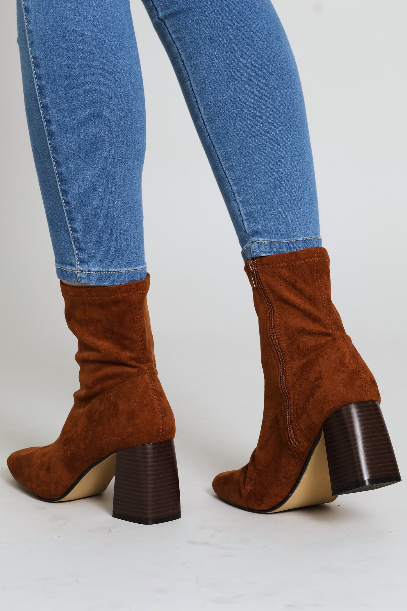 Rendered Sole Stretch Microfibre Sock Boot - Chocolate - Image 2