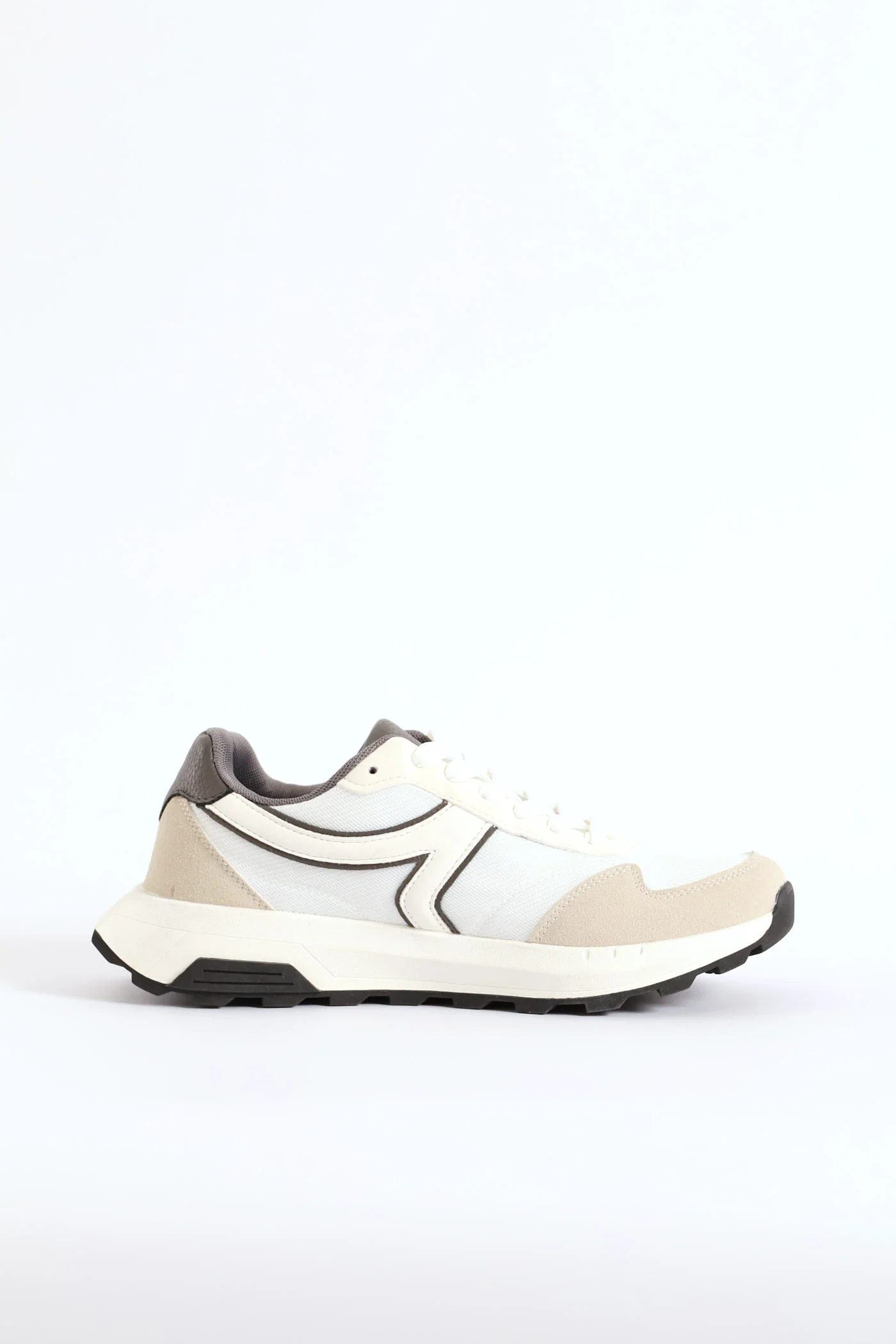 Retro Lace Up Trainer - White/Grey - Image 2