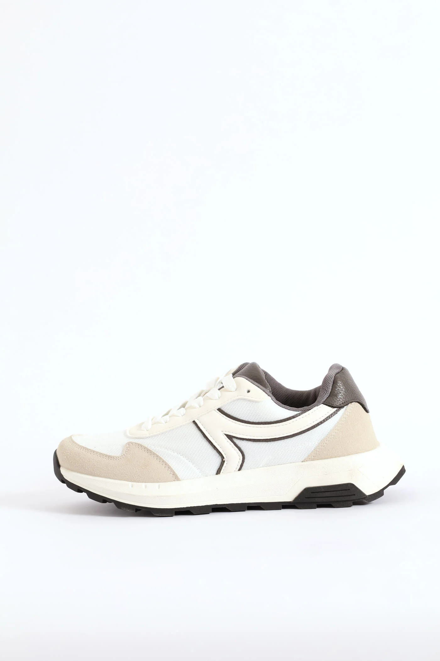 Retro Lace Up Trainer - White/Grey - Image 3