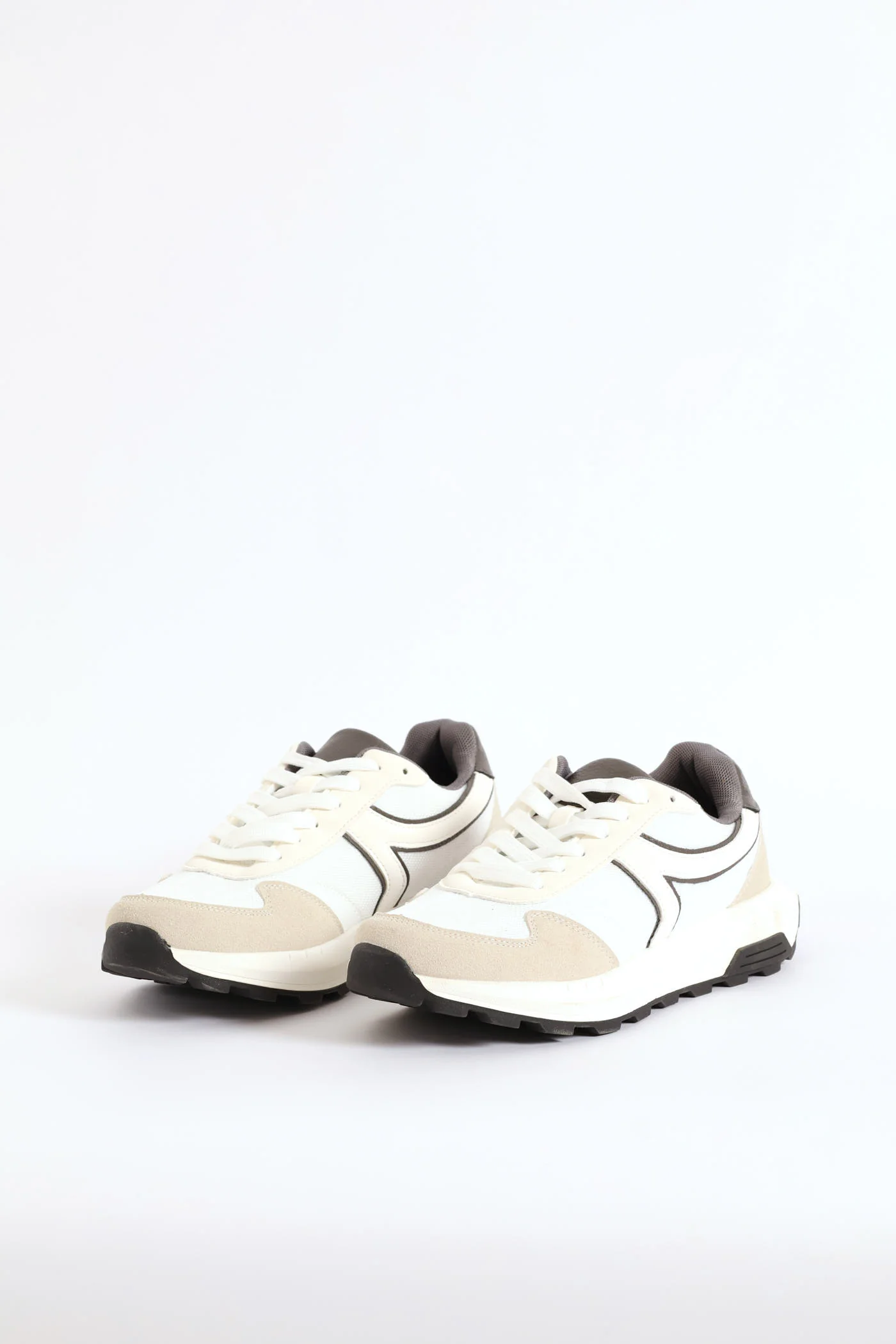 Retro Lace Up Trainer - White/Grey - Image 4