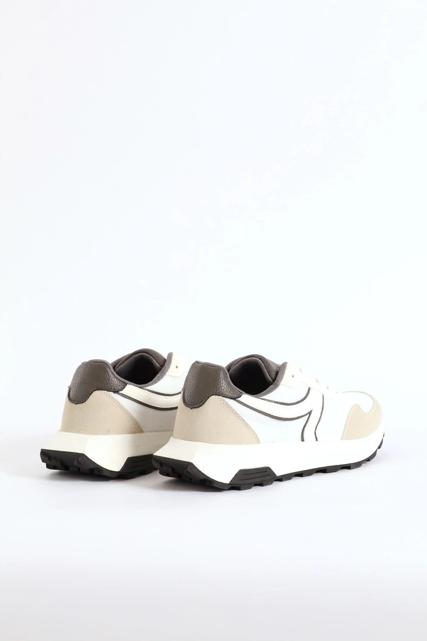 Retro Lace Up Trainer - White/Grey - Image 5