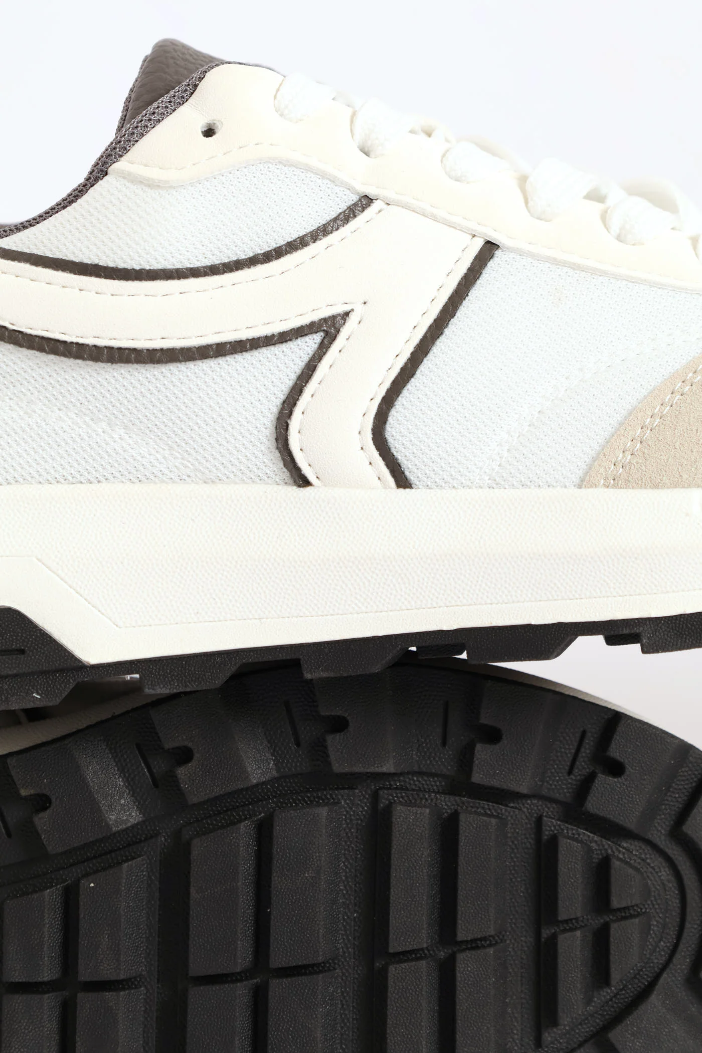 Retro Lace Up Trainer - White/Grey - Image 6