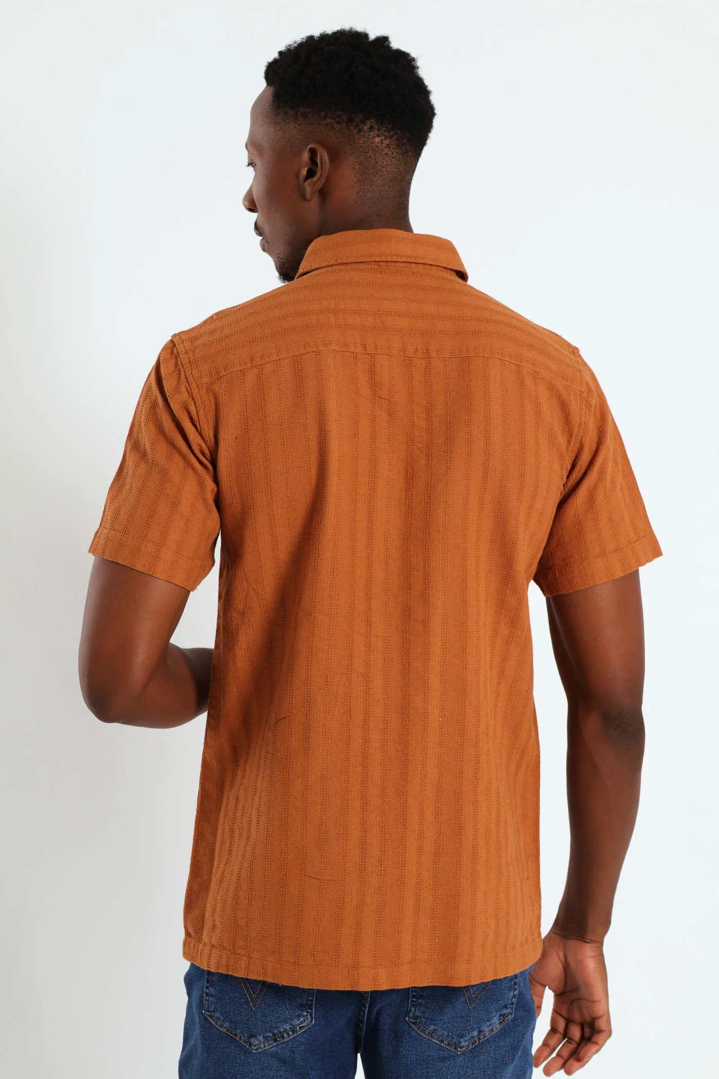 Reverend Collar Plain Stripe Shirt - Rust - Image 3