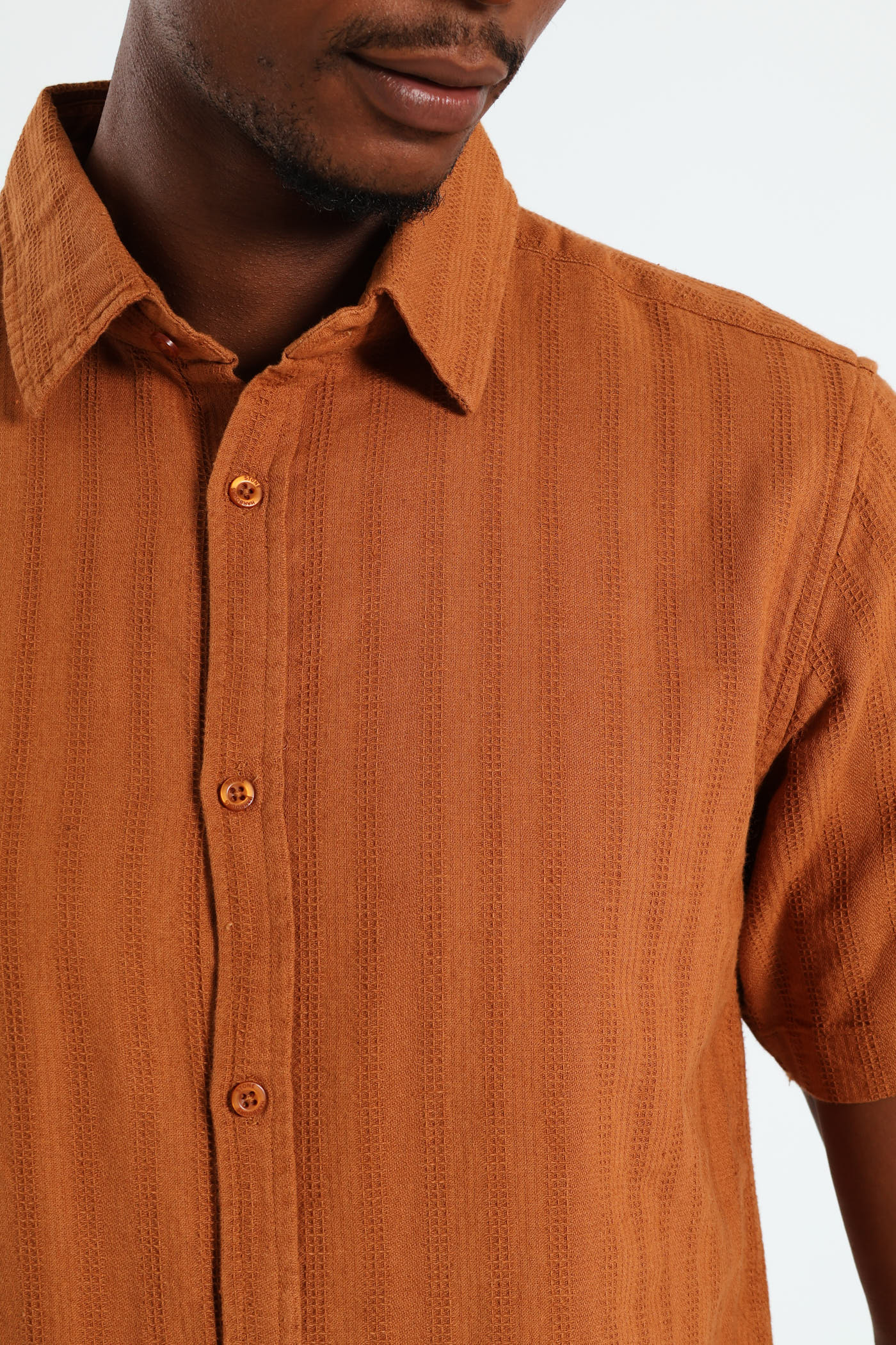 Reverend Collar Plain Stripe Shirt - Rust - Image 4