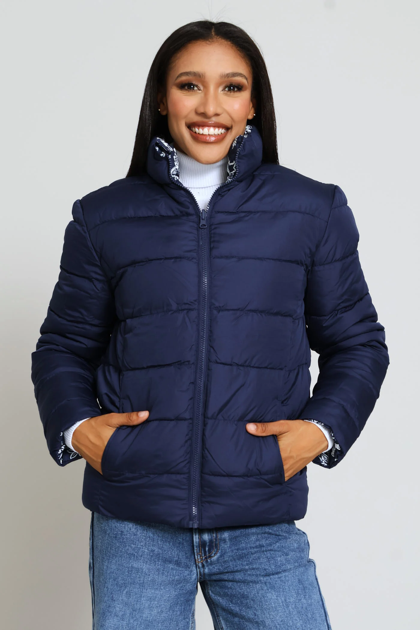 Reversible Puffer Jacket - Navy/White - Image 2