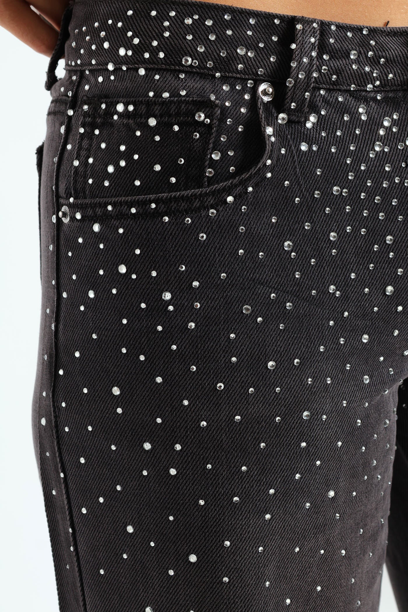 Rhinestone Low-Rise Baggy Jeans - Black - Image 3