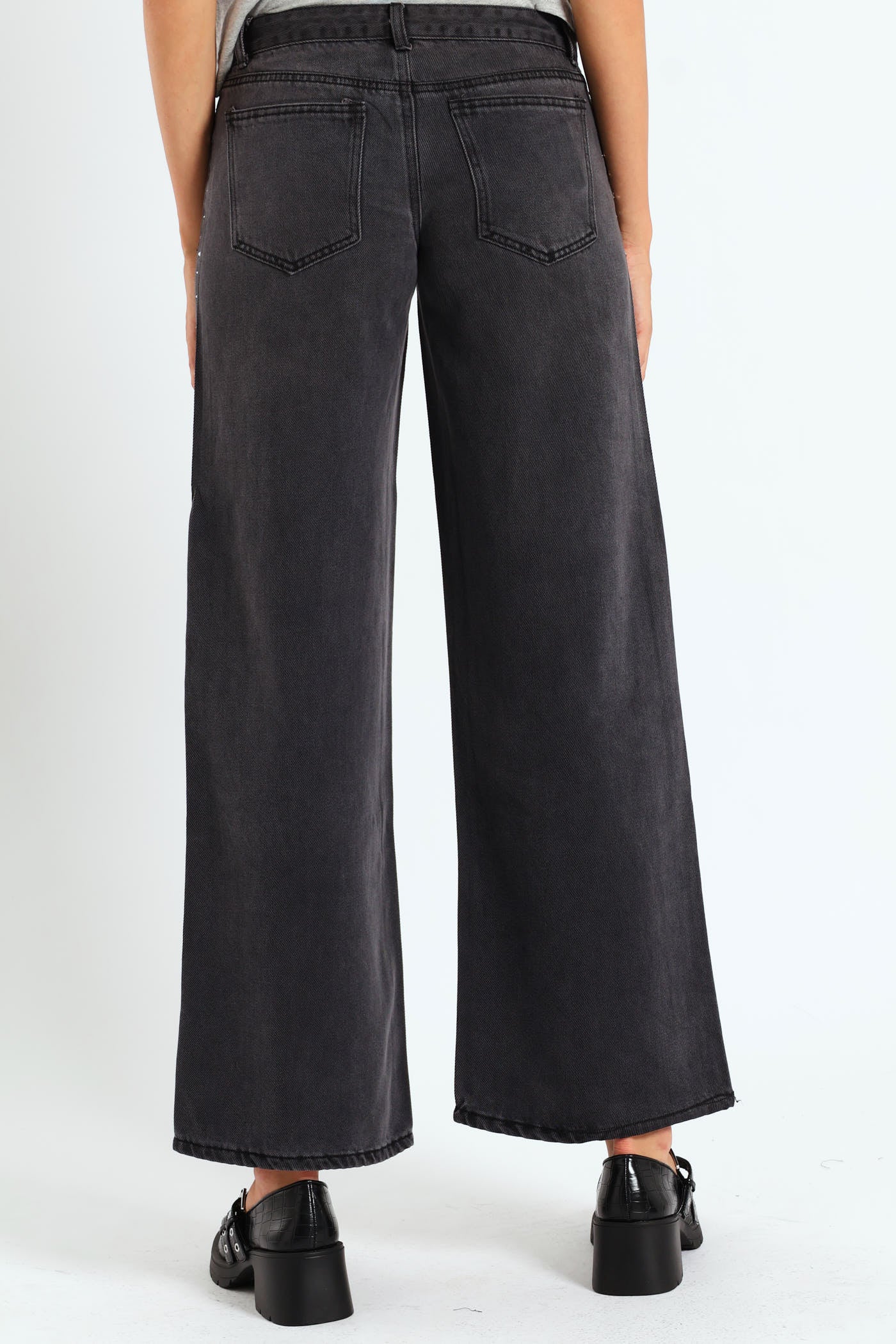 Rhinestone Low-Rise Baggy Jeans - Black - Image 6
