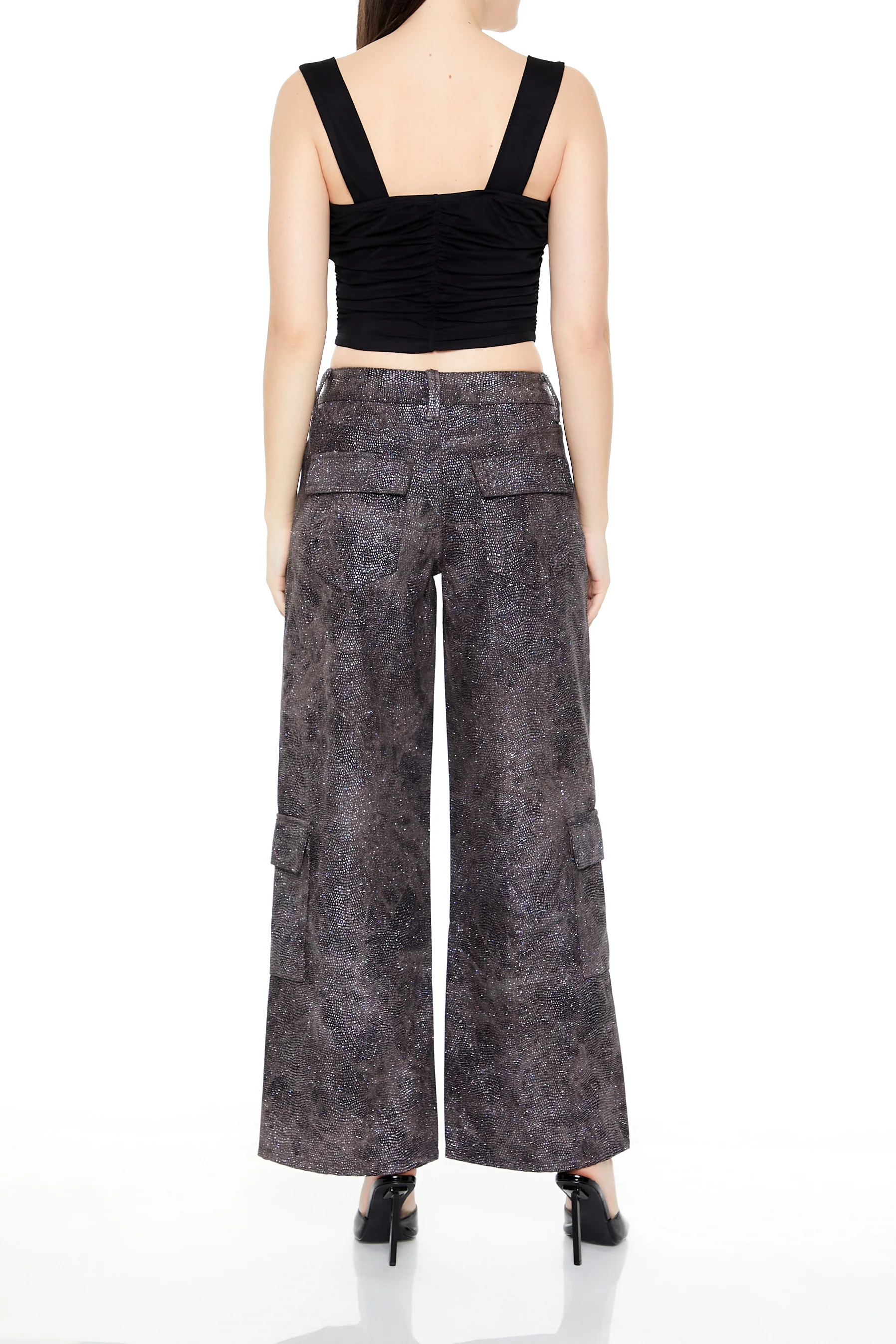 Rhinestone Mid-Rise Cargo Pants - Brown - Image 5