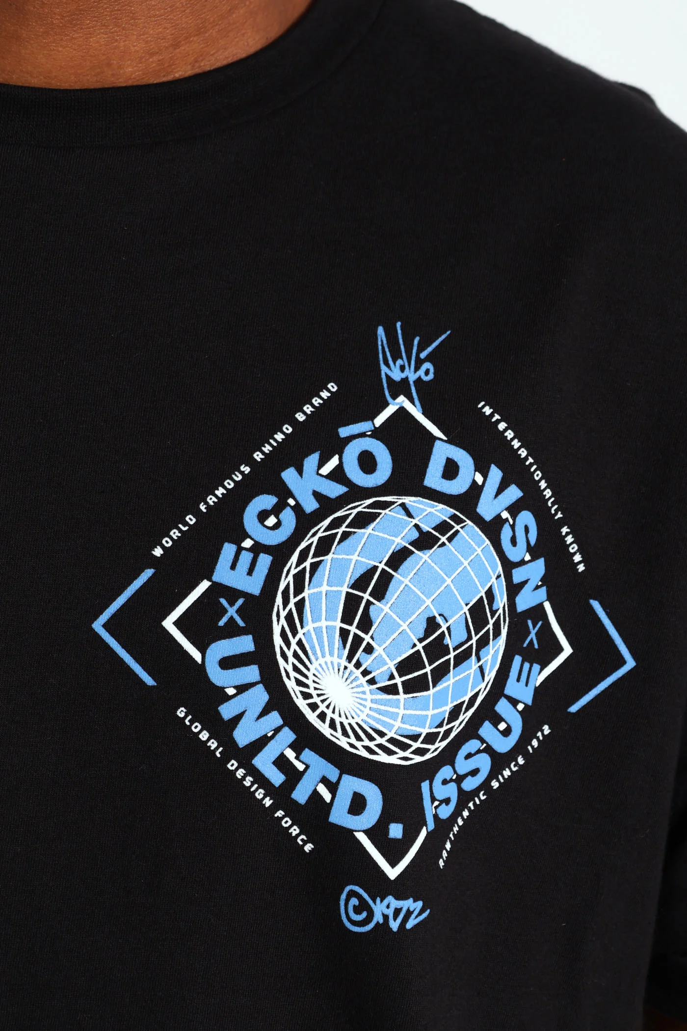 Rhino Globe Tee - Black/Blue - Image 2