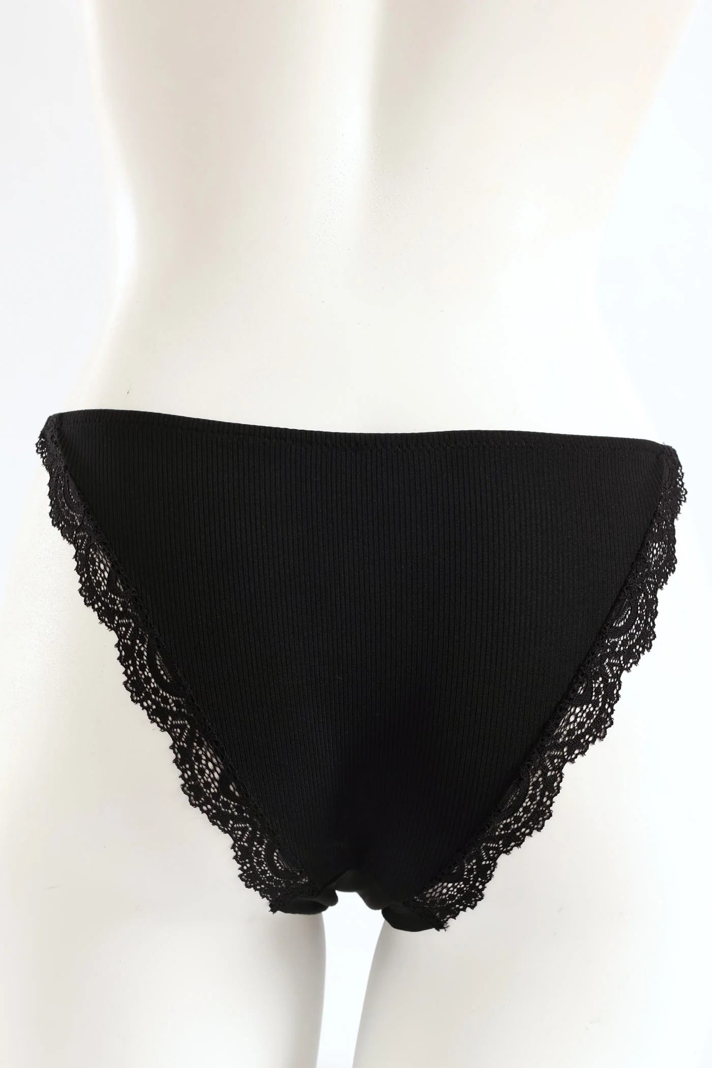 Rib & Lace Tanga Bikini Panty - Black - Image 3