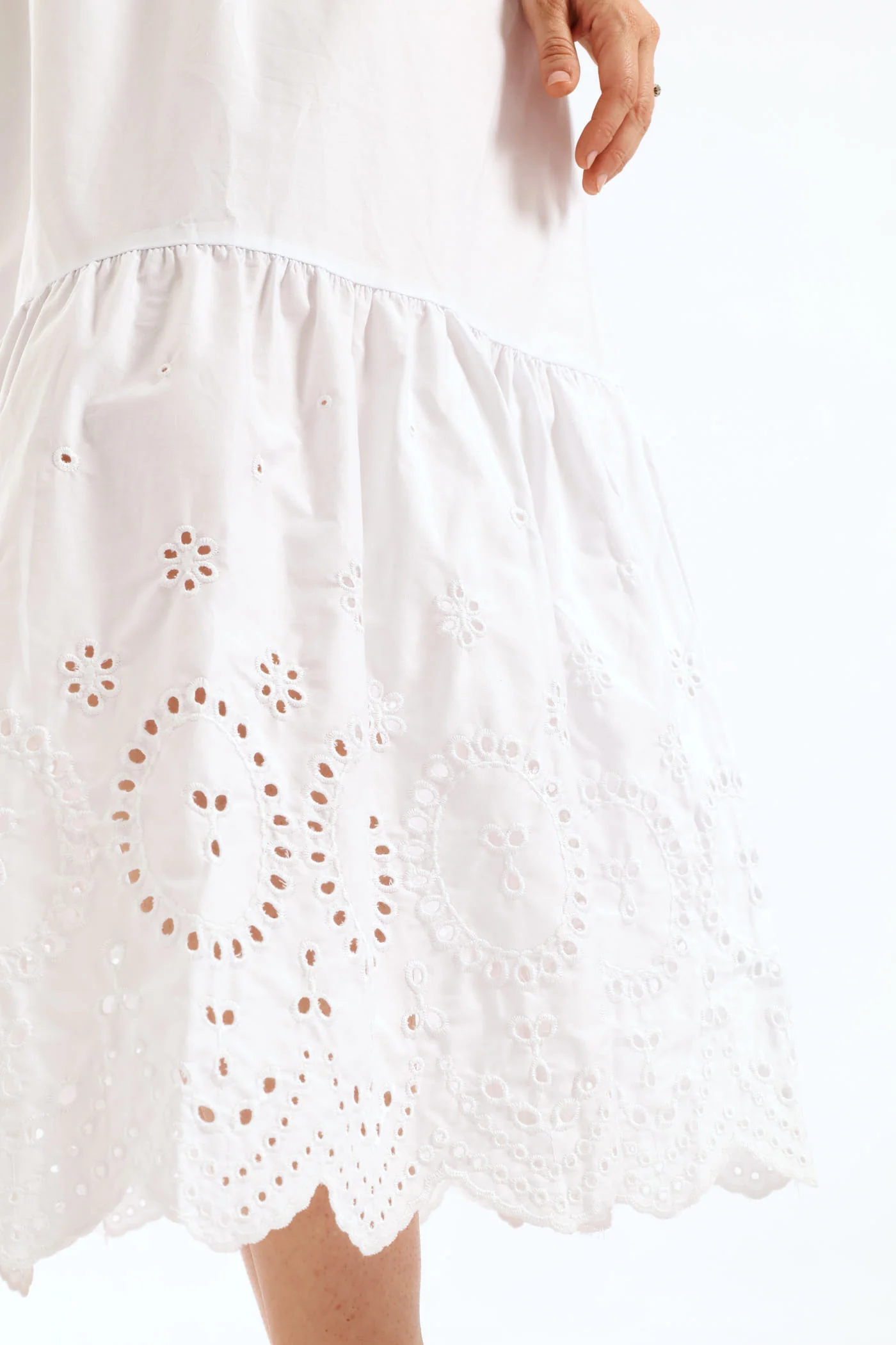 Rib Combo Anglaise Frill Hem Midaxi Dress - White - Image 2