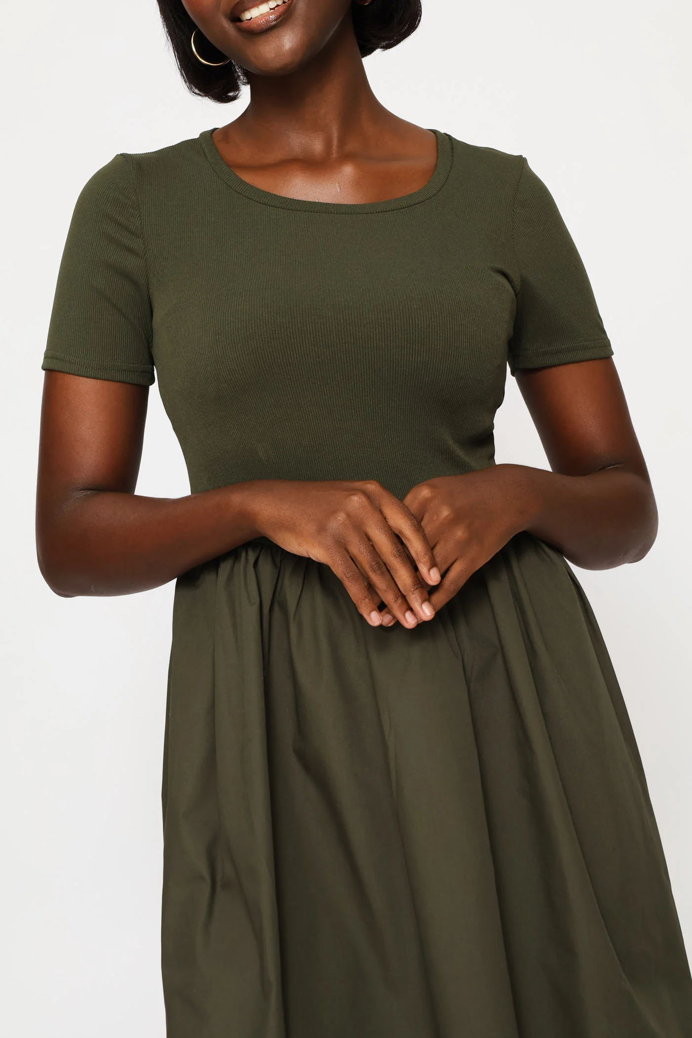 Rib Combo Babydoll Mini Dress - Fatigue - Image 4