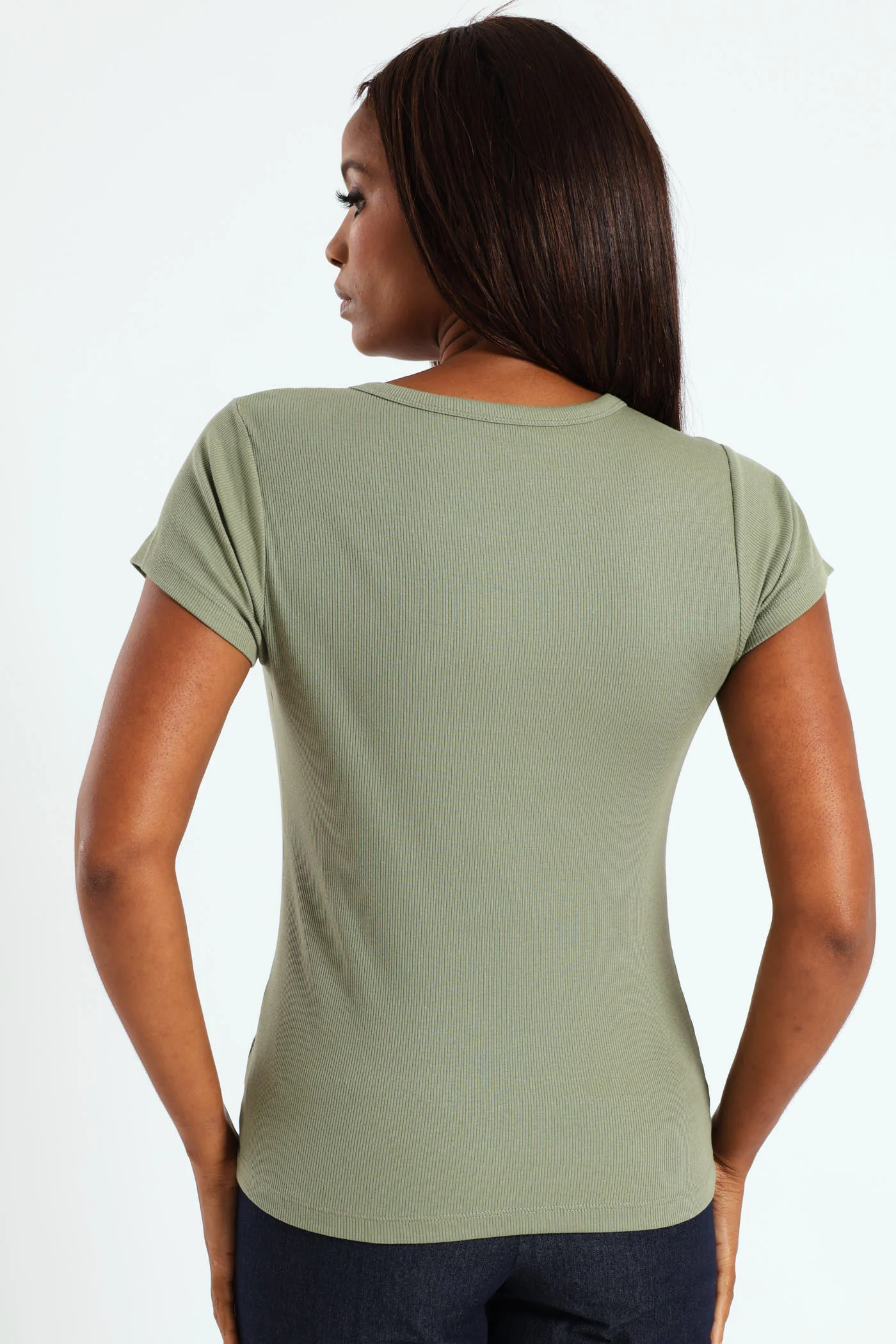 Rib Crew Fitted Tee - Eucalyptus Green - Image 2
