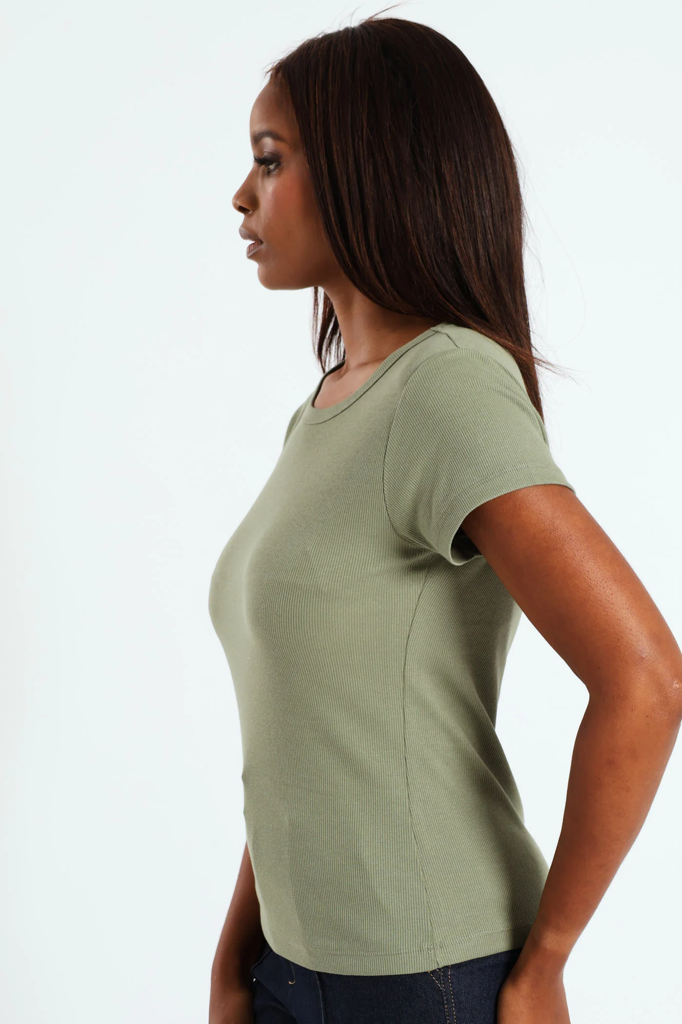 Rib Crew Fitted Tee - Eucalyptus Green - Image 3