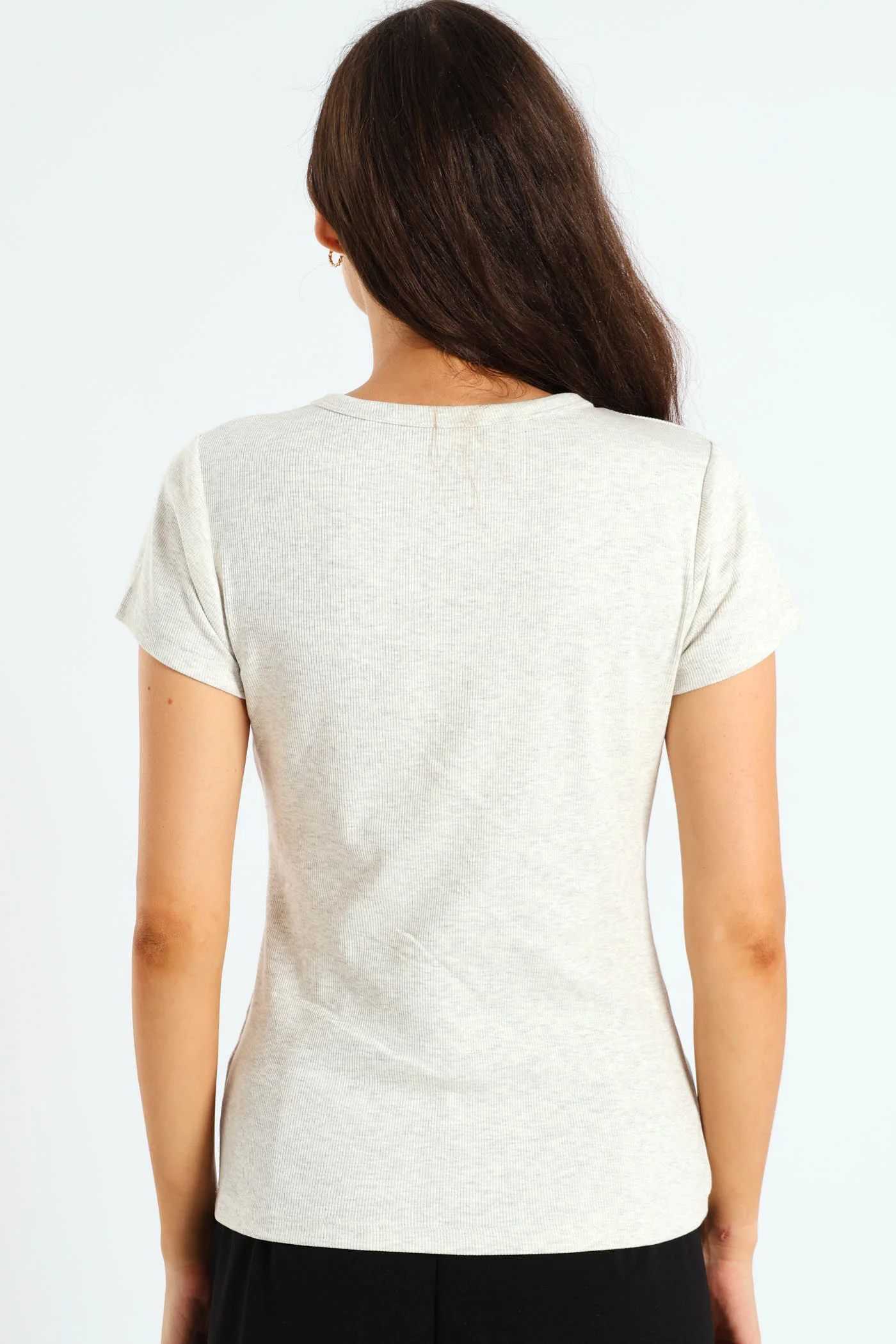Rib Crew Fitted Tee - Oatmeal Melange - Image 2