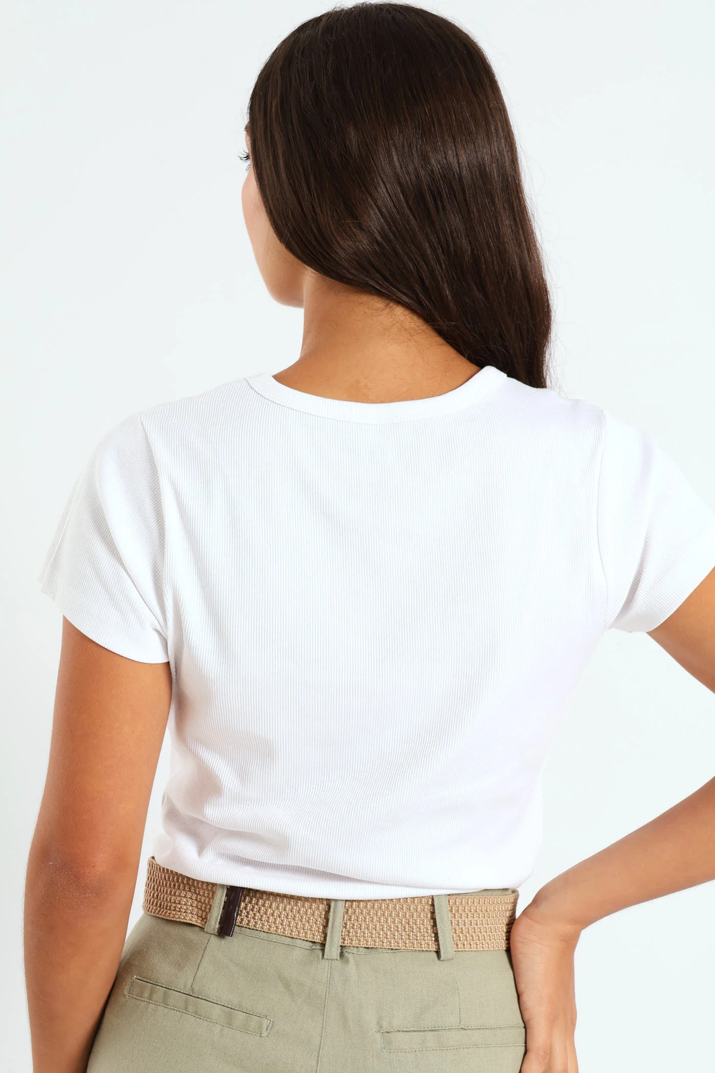 Rib Crew Fitted Tee - White - Image 4