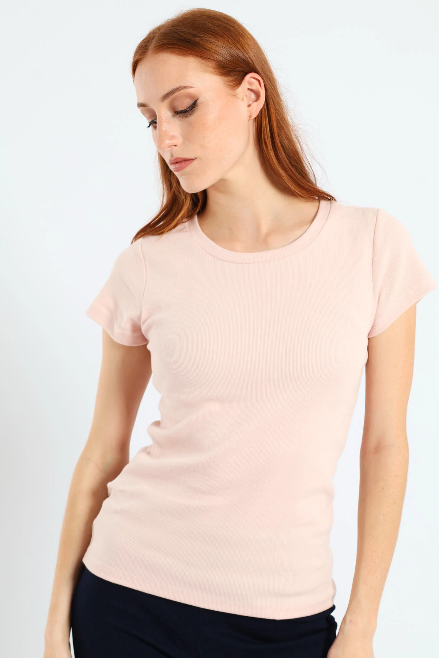 Rib Fitted Crew Tee - Blush - Image 2