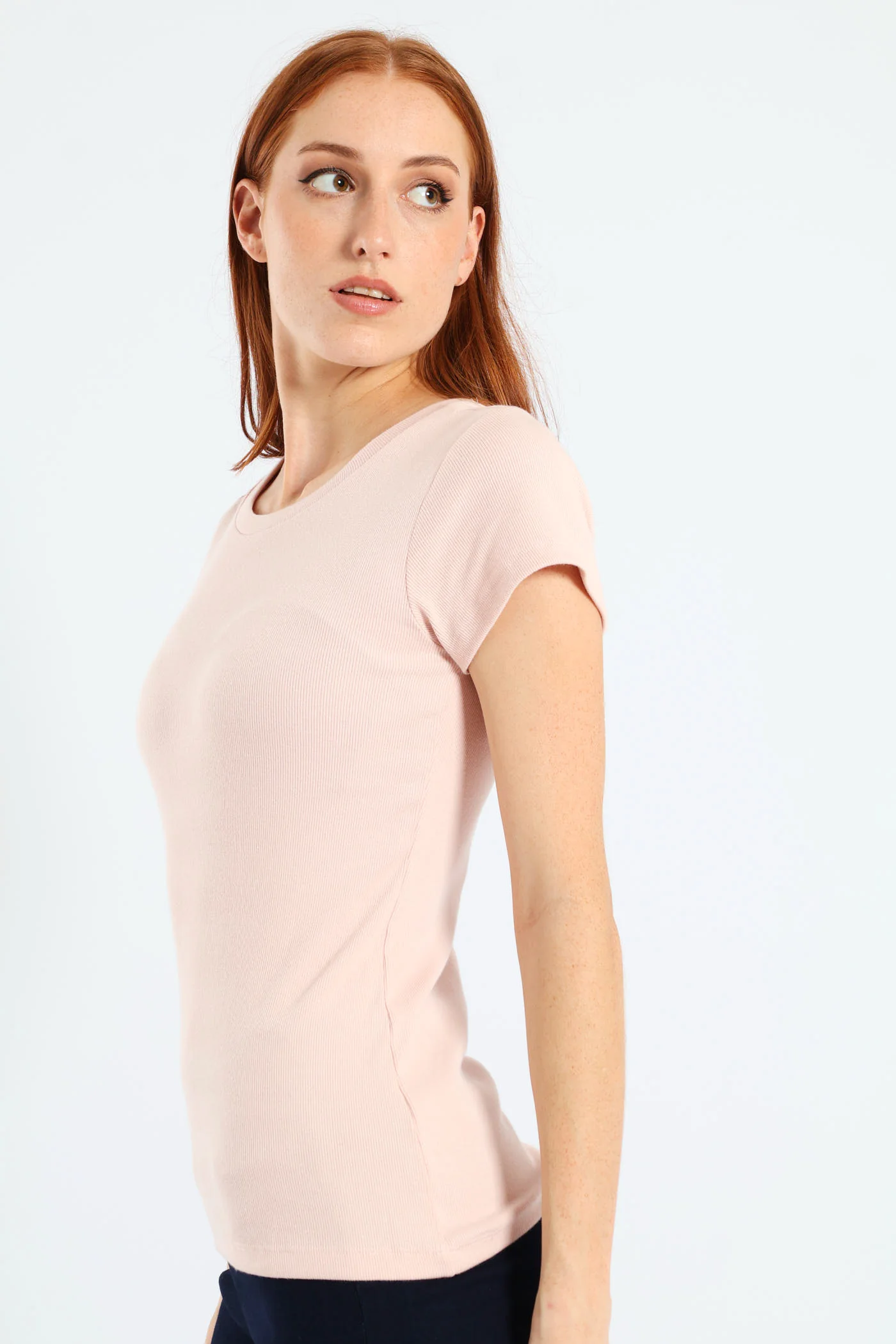 Rib Fitted Crew Tee - Blush - Image 3