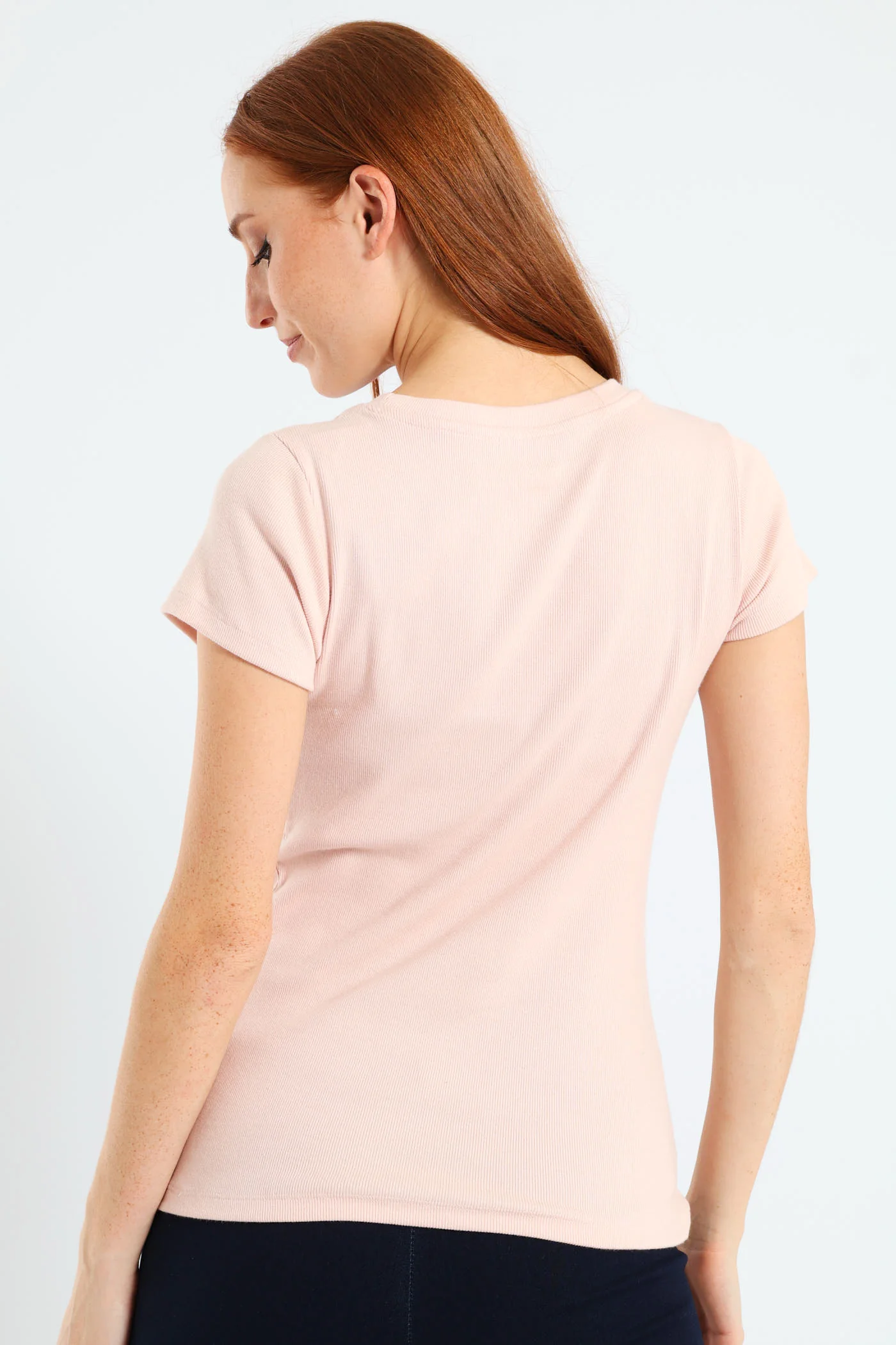 Rib Fitted Crew Tee - Blush - Image 4