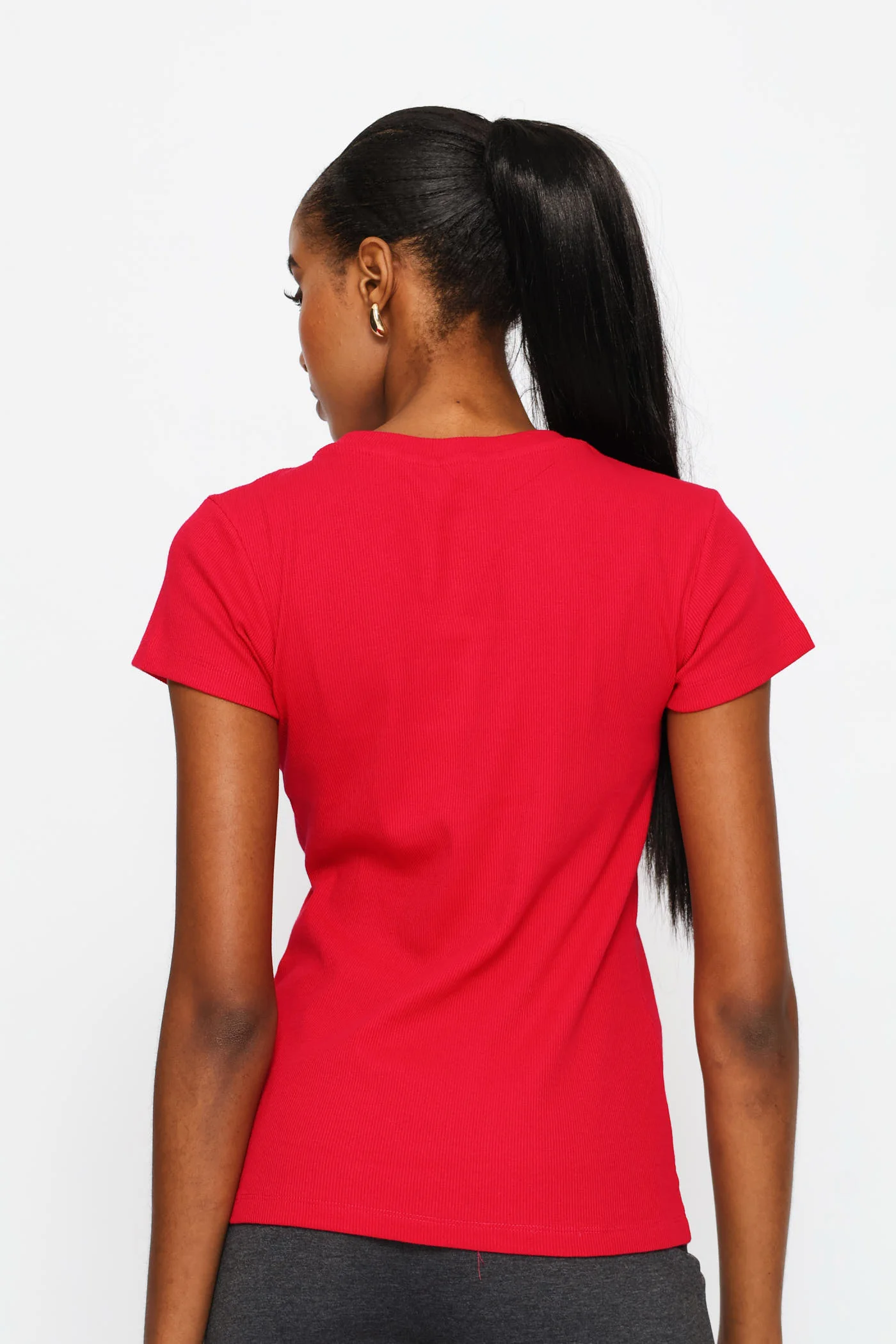 Rib Fitted Crew Tee - Cerise - Image 2