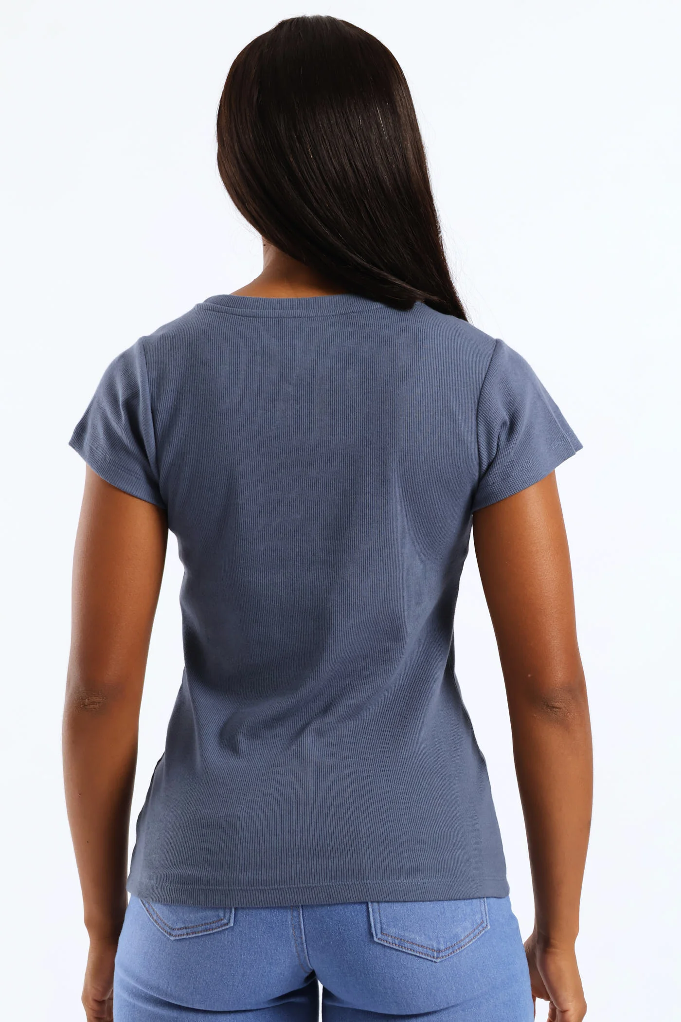 Rib Fitted Crew Tee - Smokey Blue - Image 2