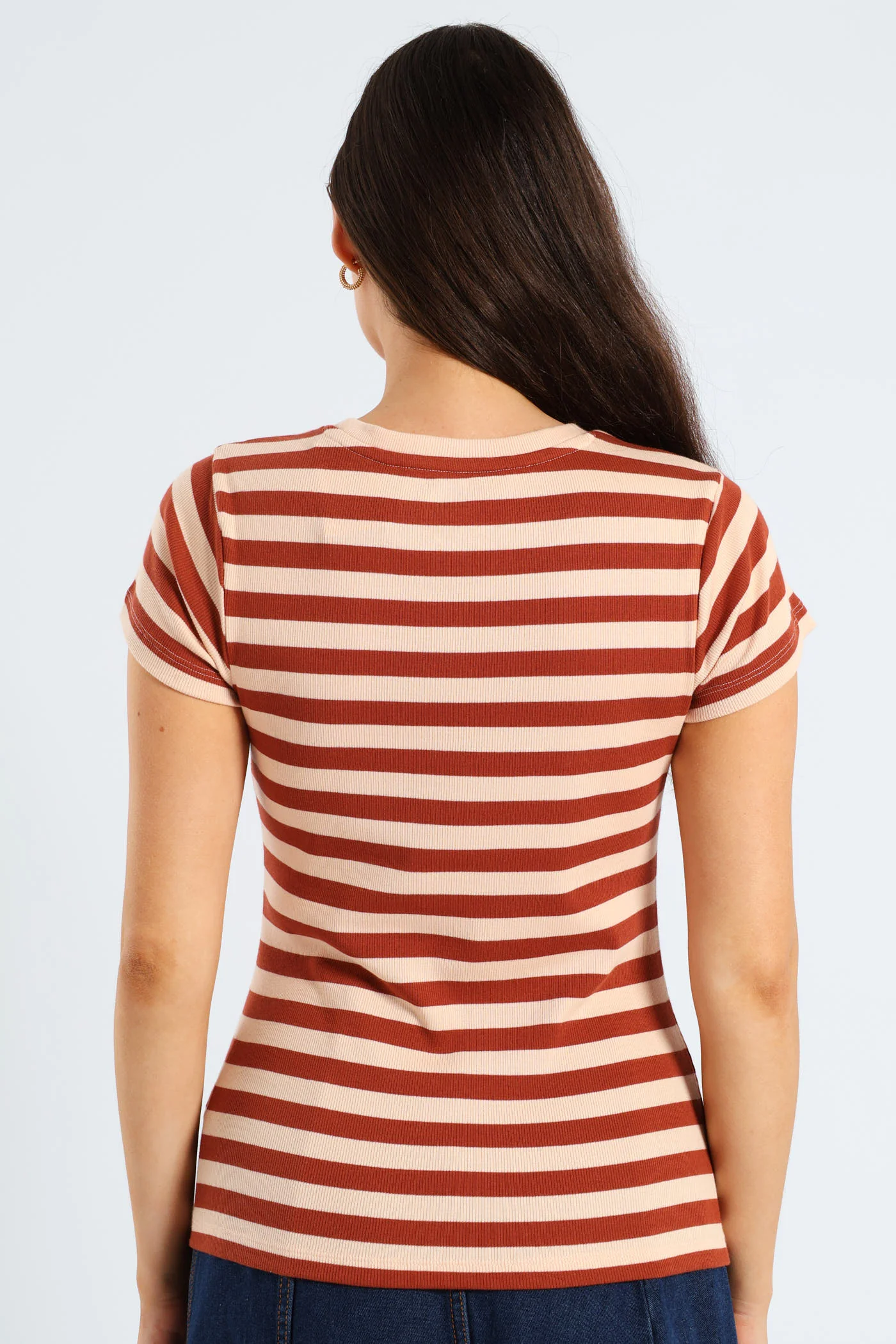 Rib Fitted Stripe Tee - Cinnamon - Image 3