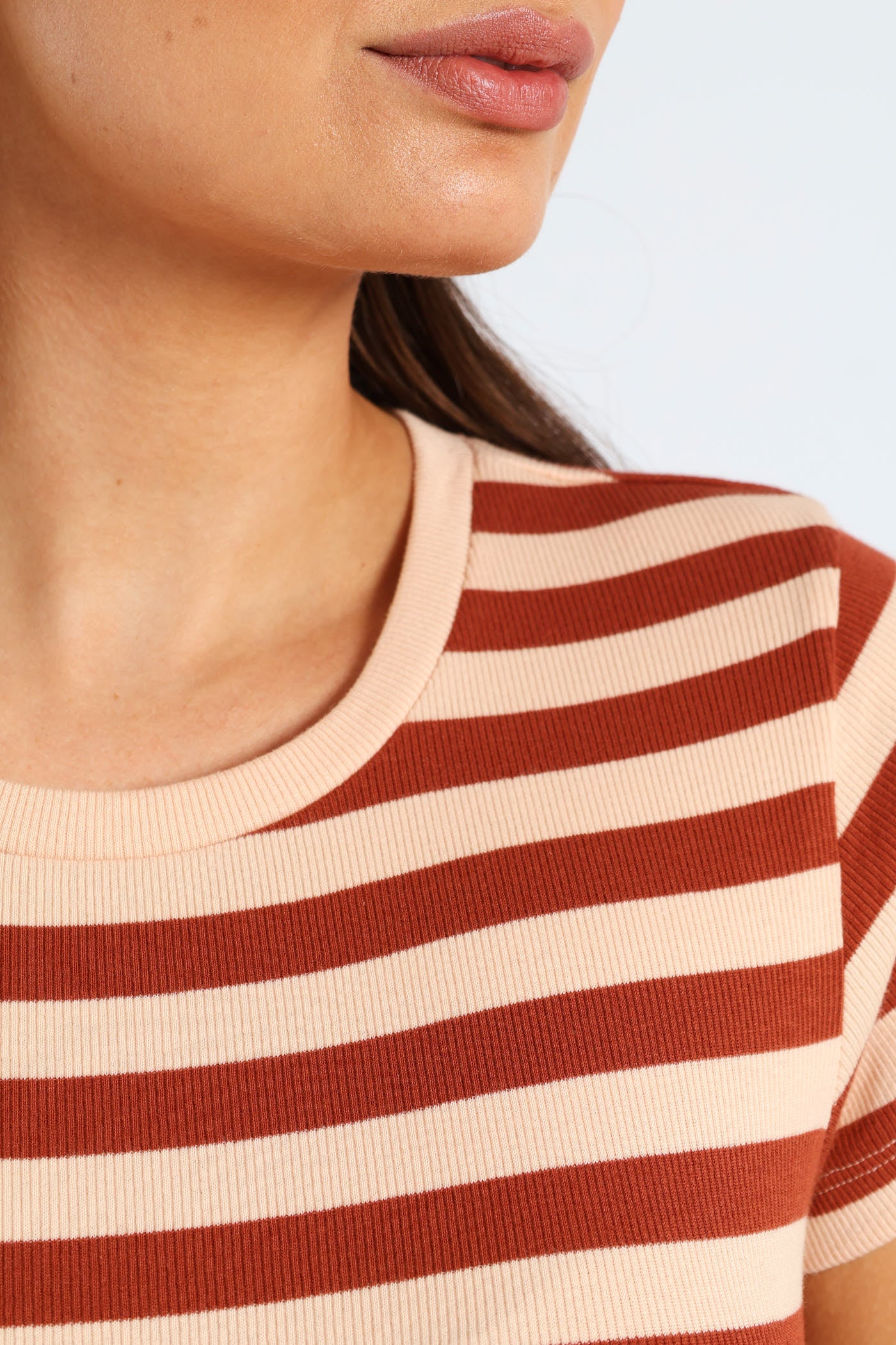 Rib Fitted Stripe Tee - Cinnamon - Image 5