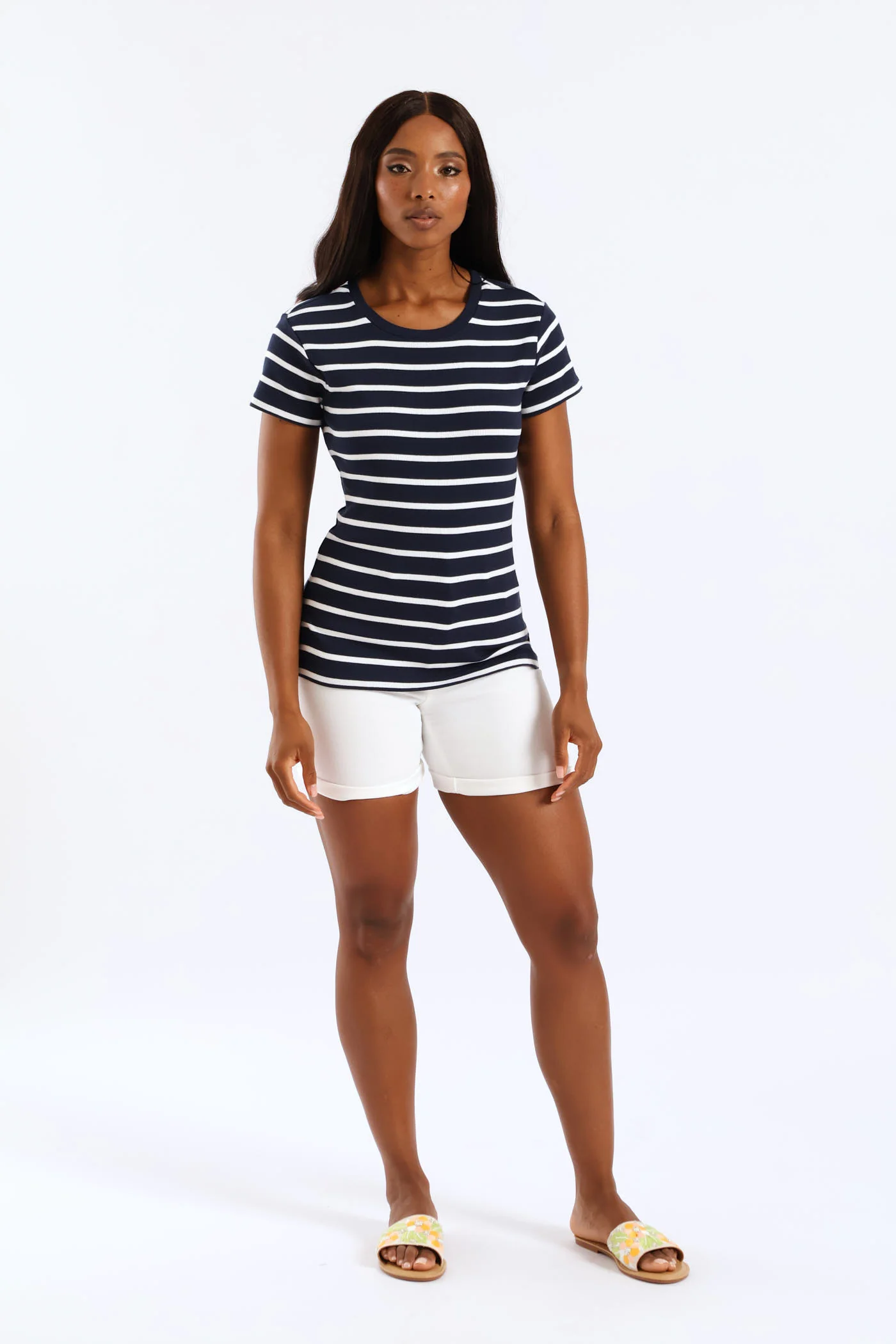 Rib Fitted Stripe Tee - Navy/White - Image 6