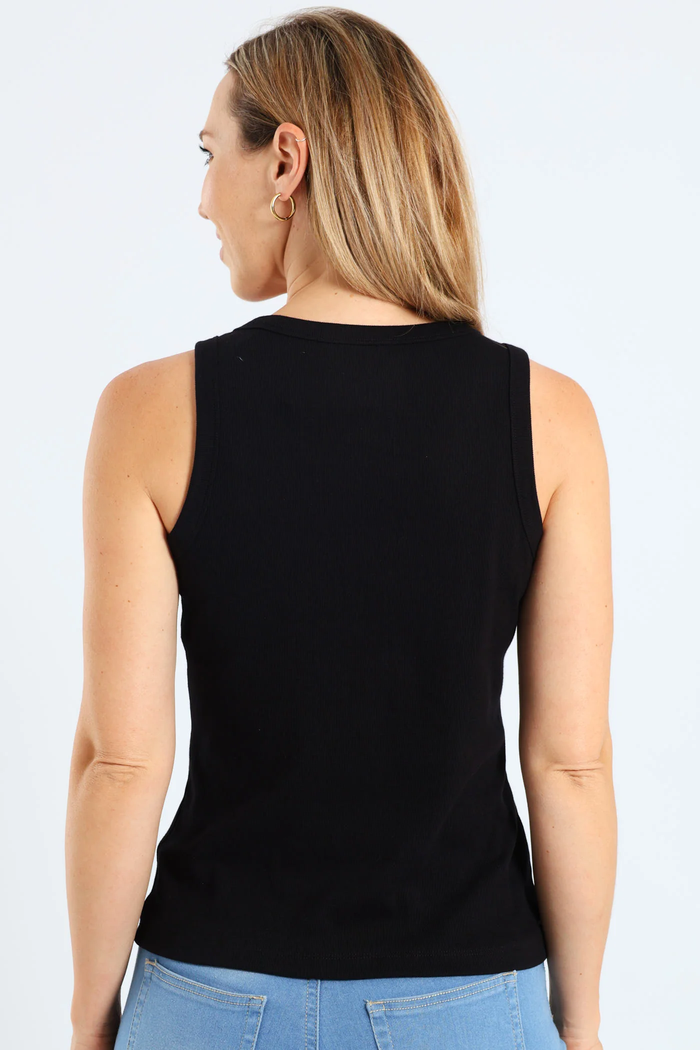 Rib Fitted Tank Top - Black - Image 5