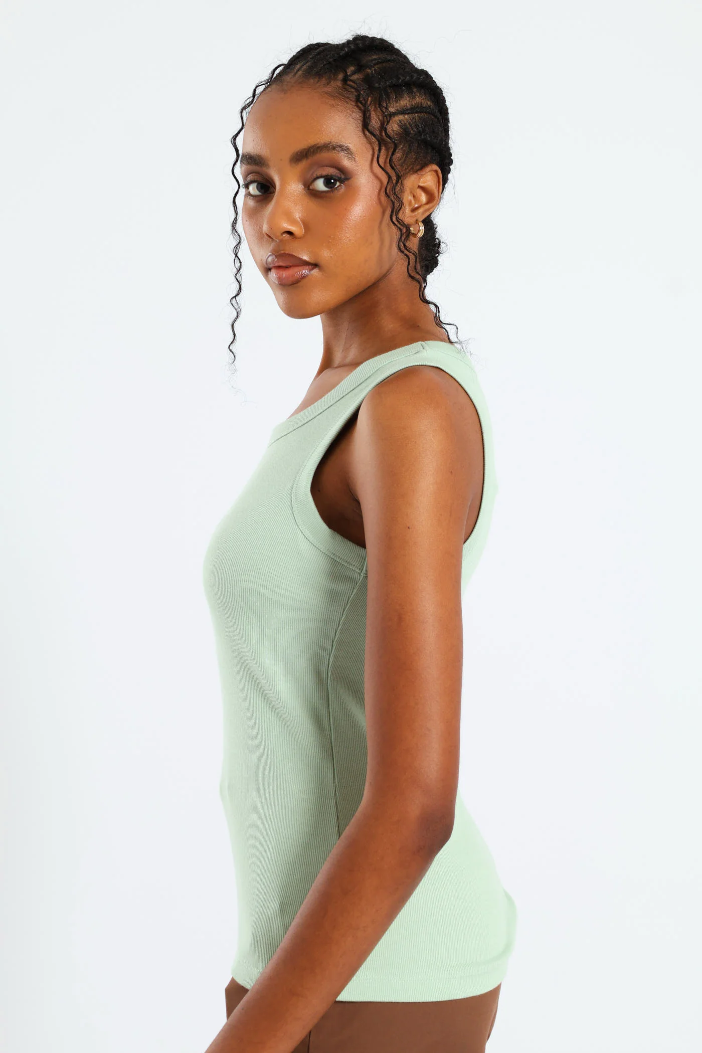 Rib Fitted Tank Top - Pastel Green - Image 2