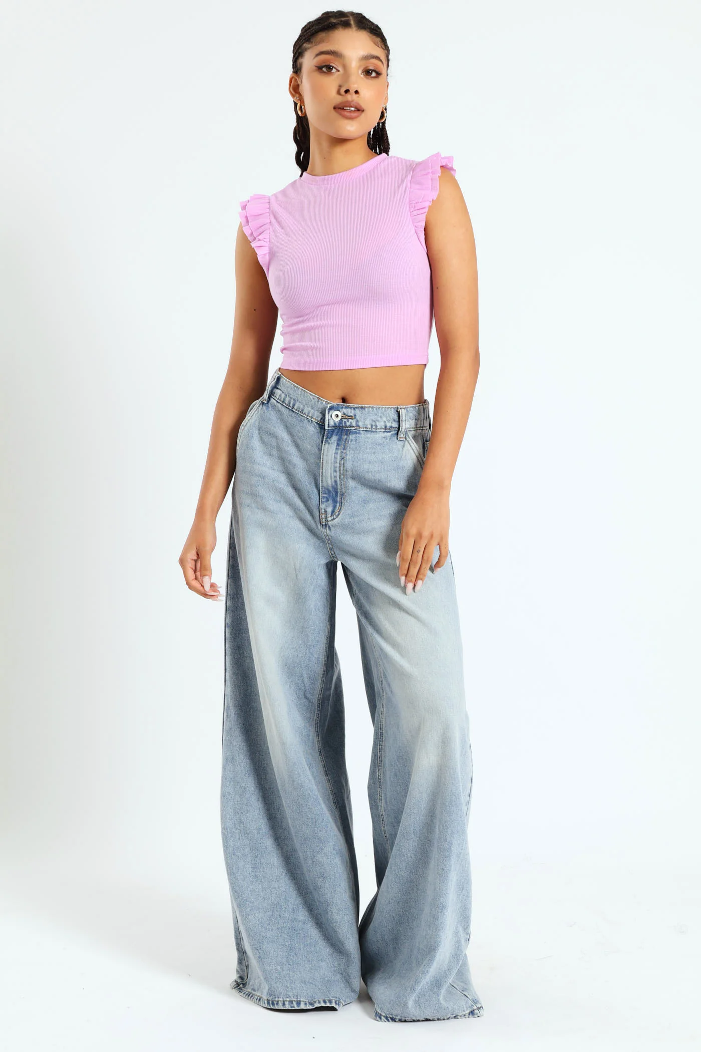Rib Frill Tank - Pink - Image 2