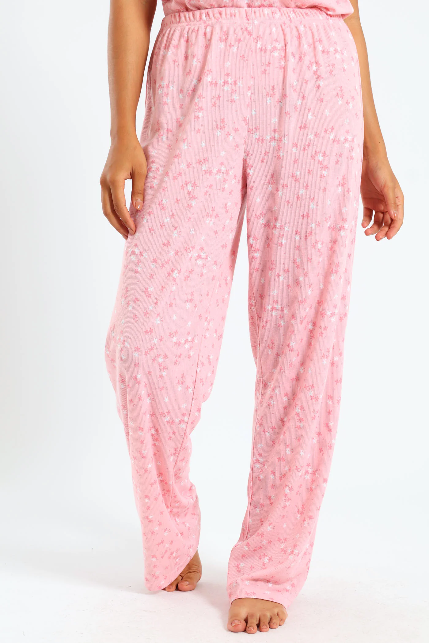 Rib Knit Ditsy Straight Leg Pant - Pink - Image 2