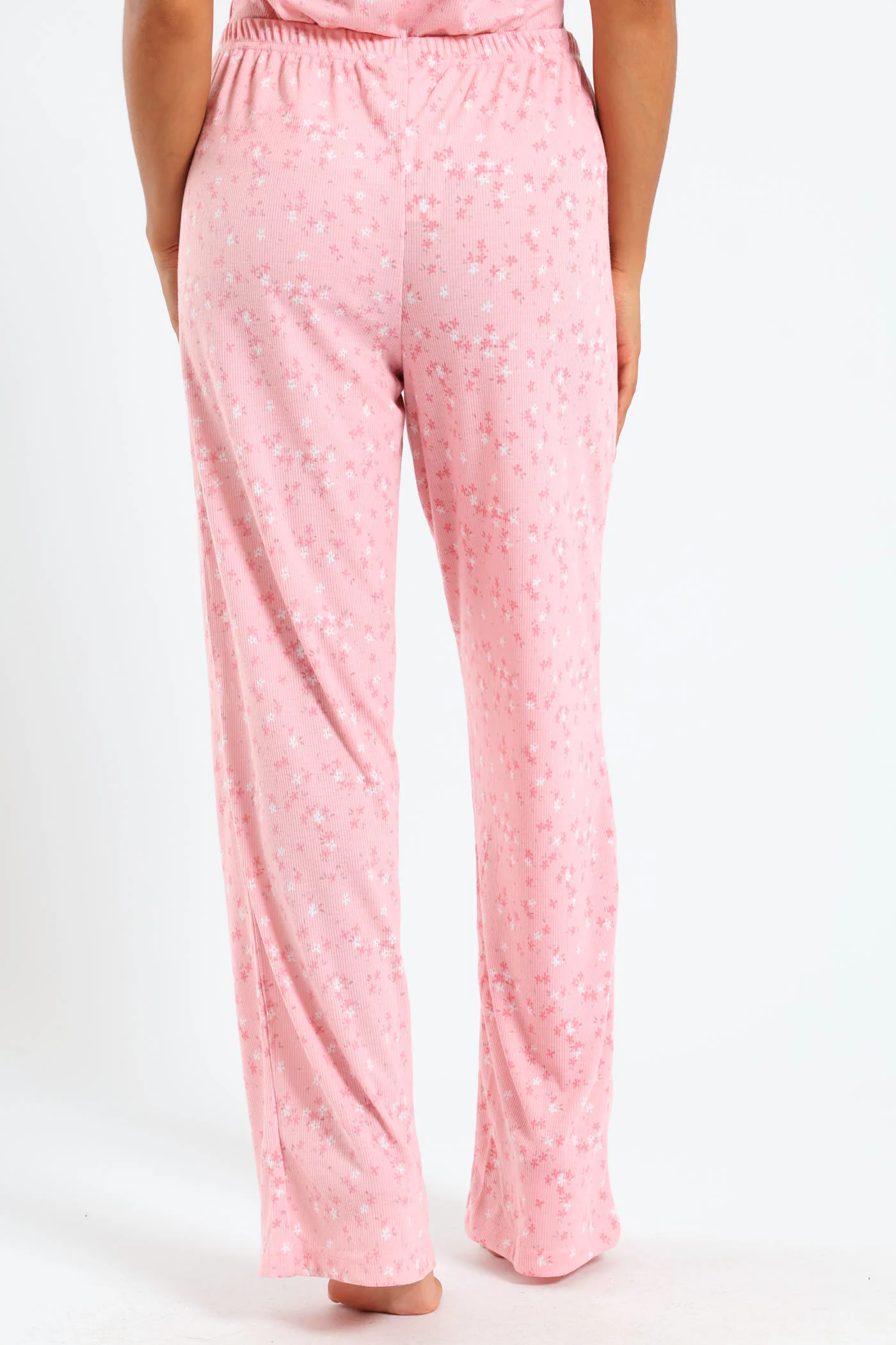 Rib Knit Ditsy Straight Leg Pant - Pink - Image 4