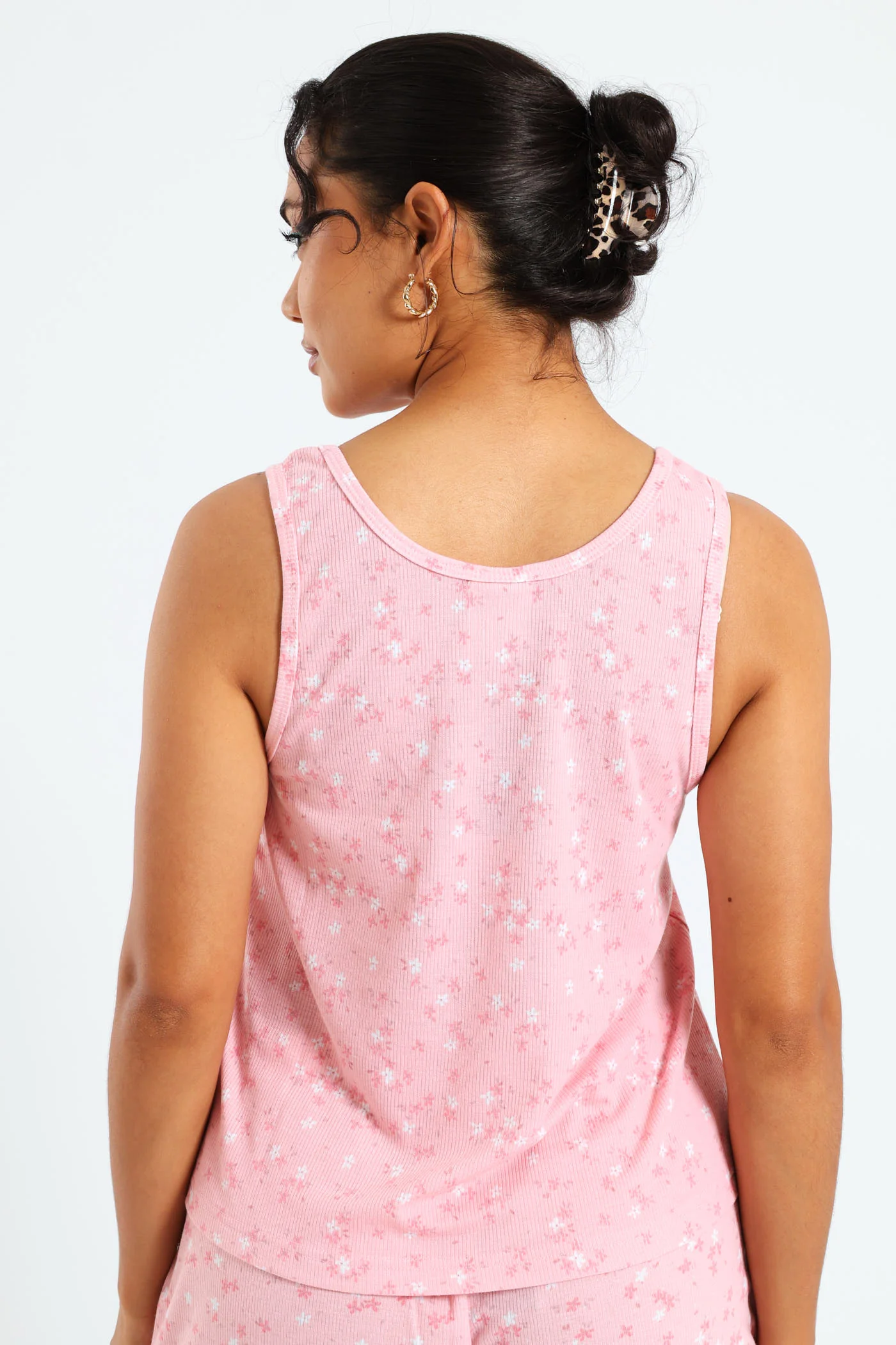 Rib Knit Ditsy Tank Top - Pink - Image 3