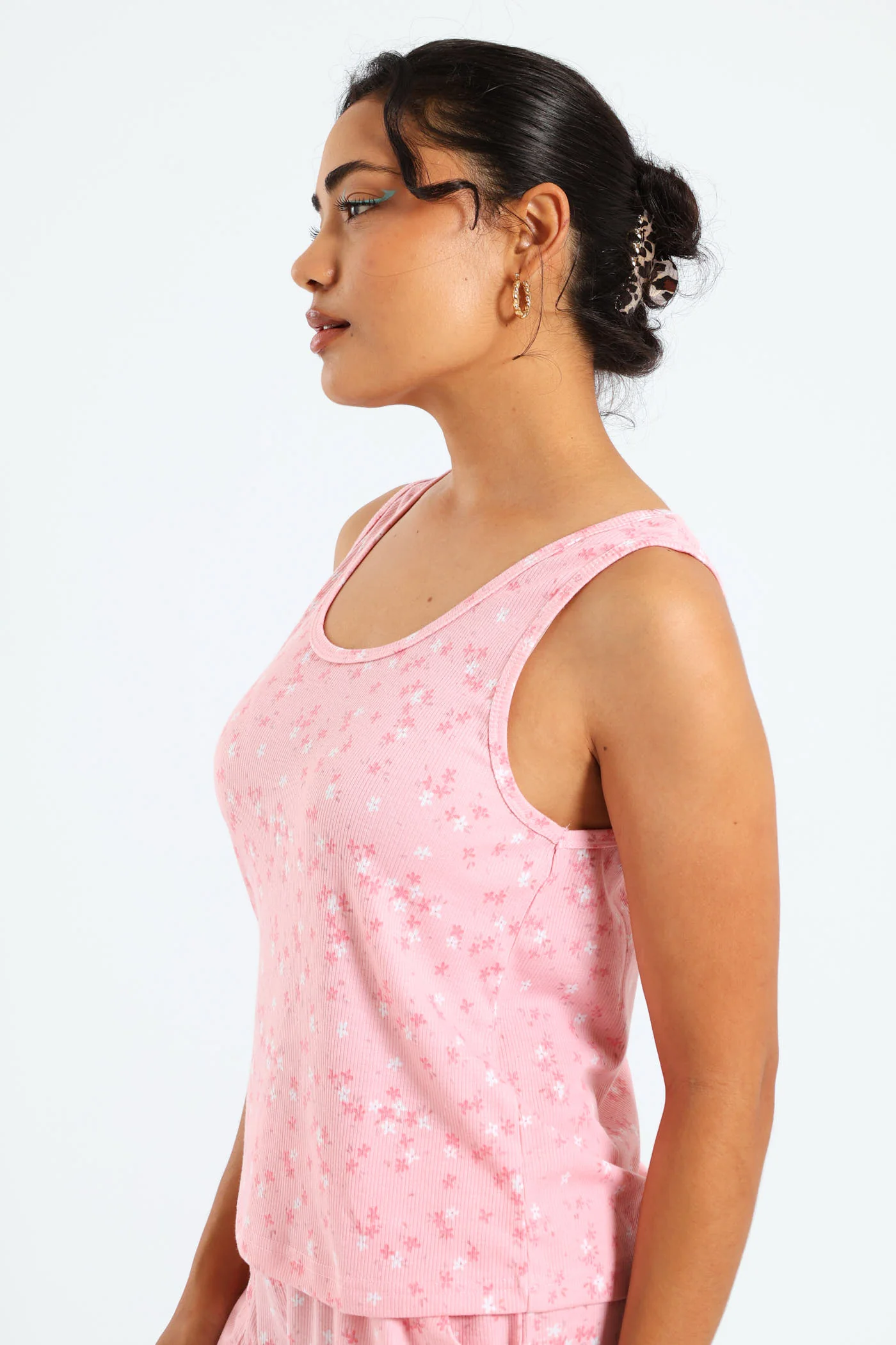 Rib Knit Ditsy Tank Top - Pink - Image 4