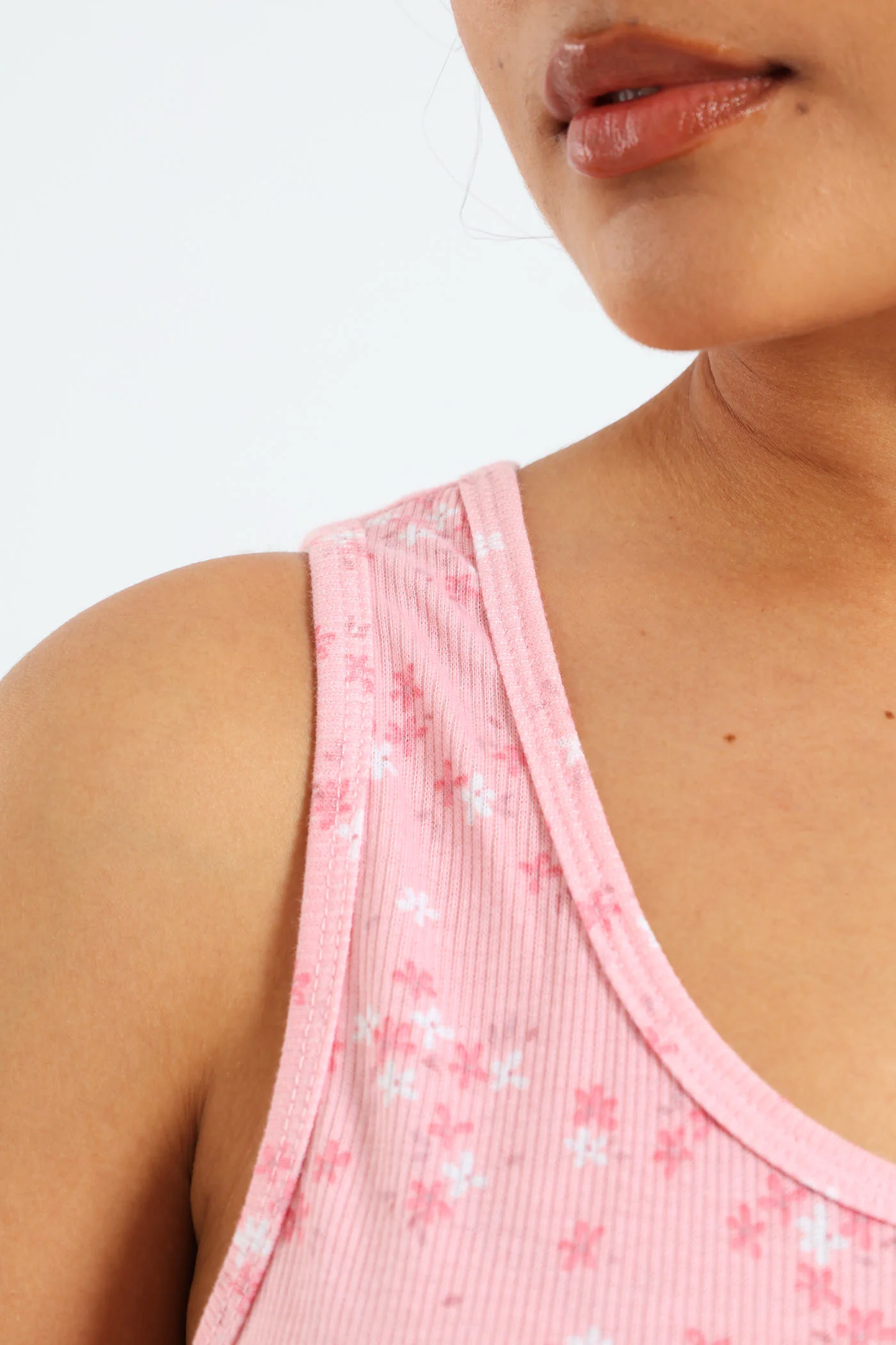 Rib Knit Ditsy Tank Top - Pink - Image 5