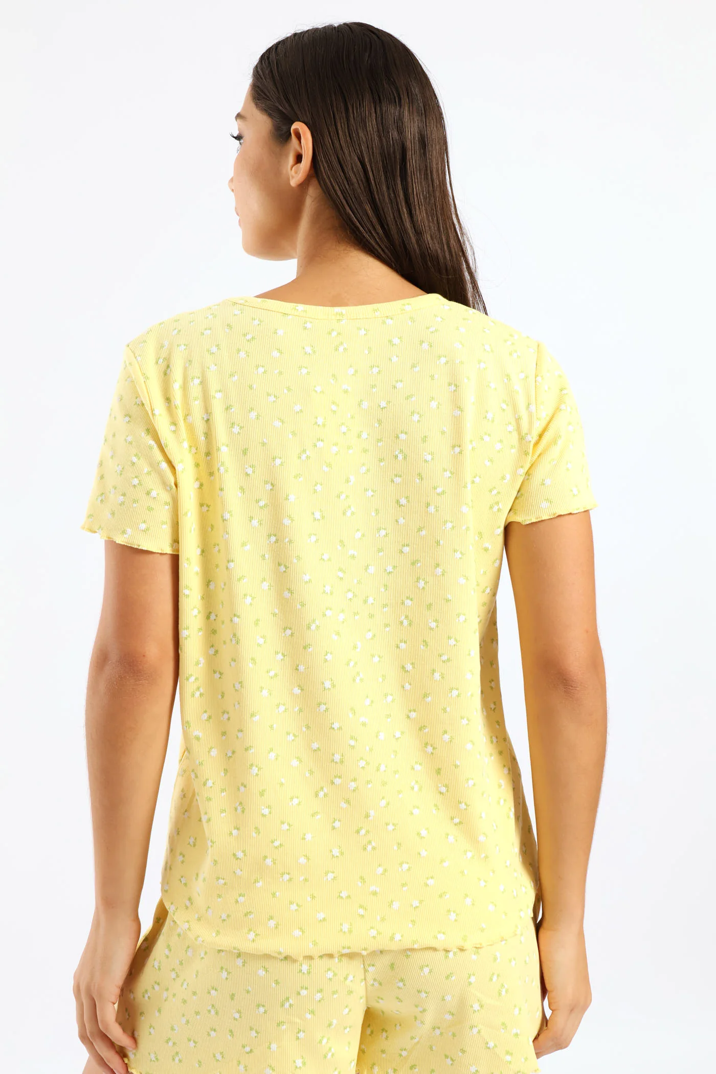 Rib Knit Ditsy Tee - Yellow - Image 4