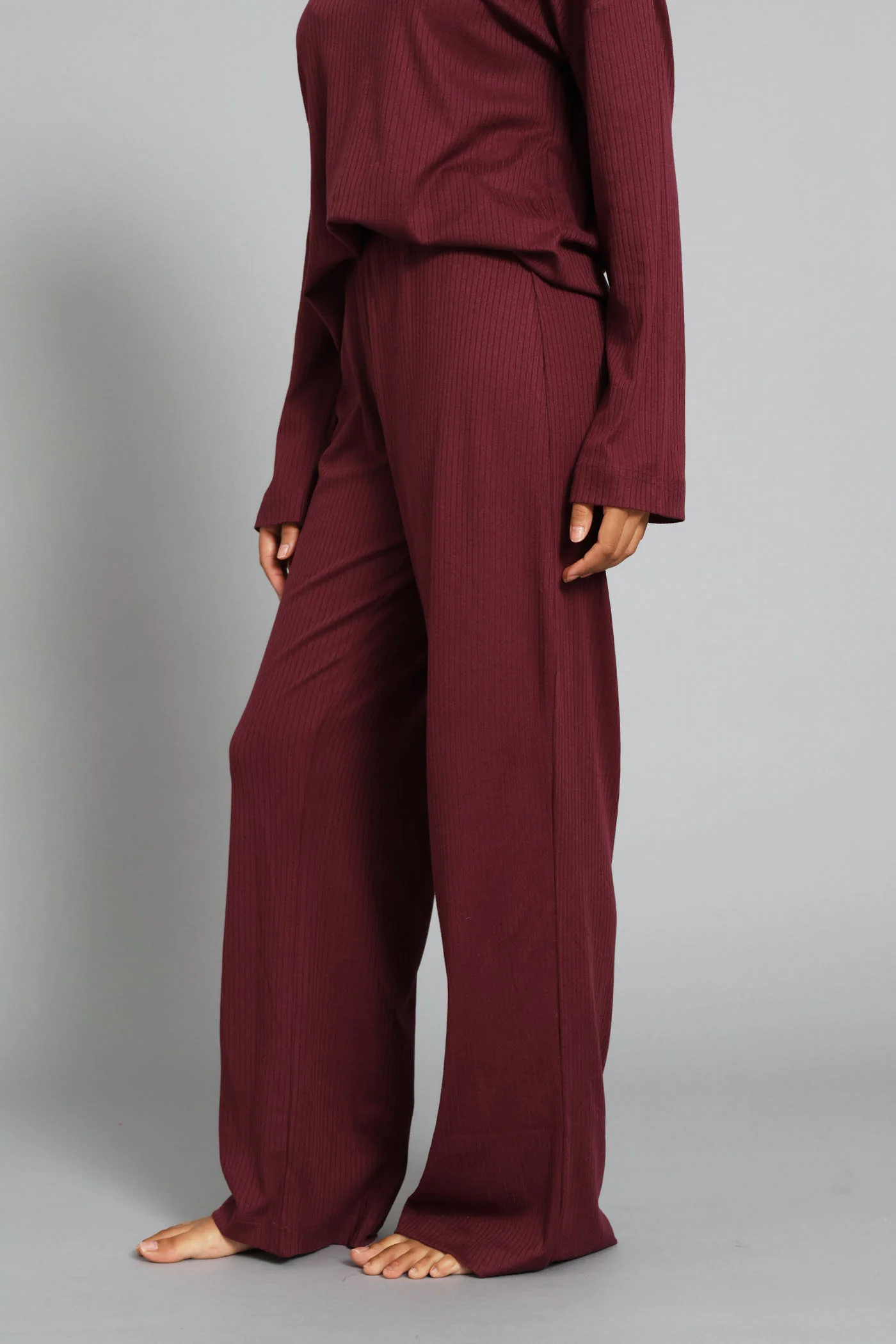 Rib Knit Straight Leg Pant - Burgundy - Image 3