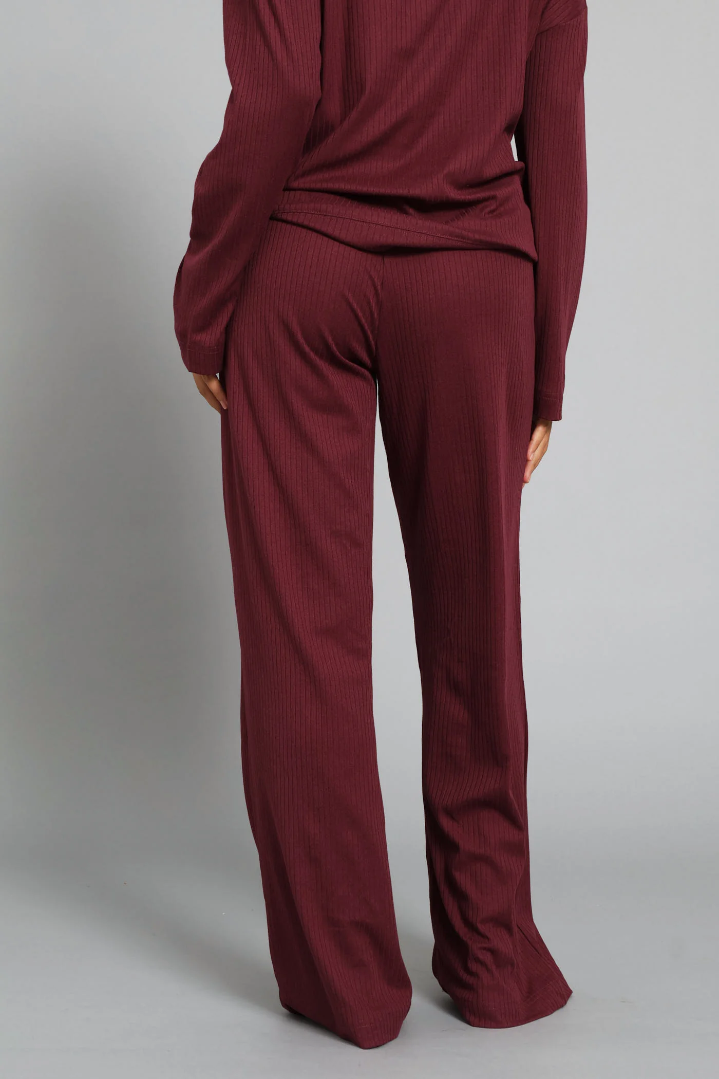 Rib Knit Straight Leg Pant - Burgundy - Image 4