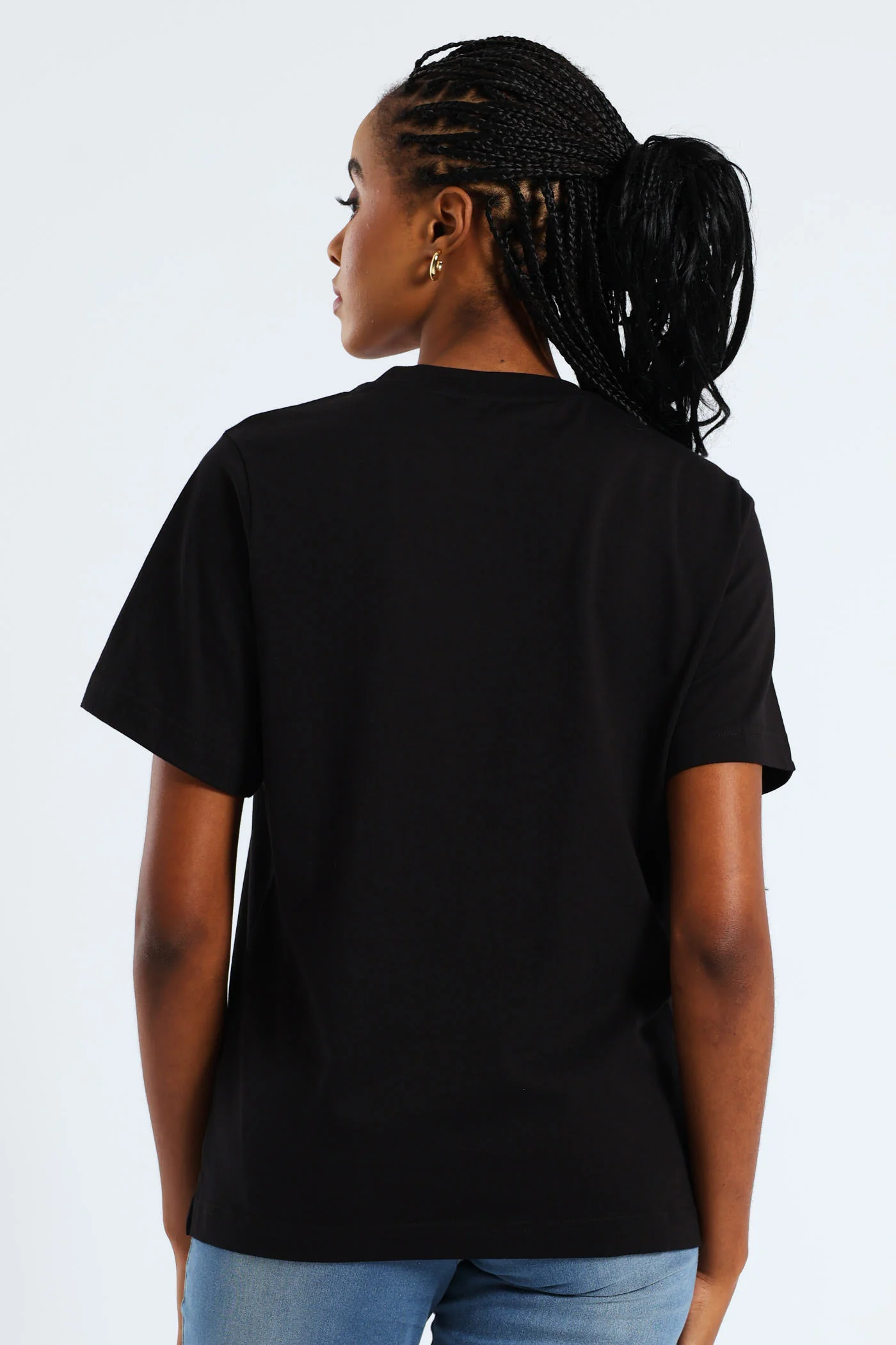 Rib Neck Boxy Puff Placement Floral Tee - Black - Image 4