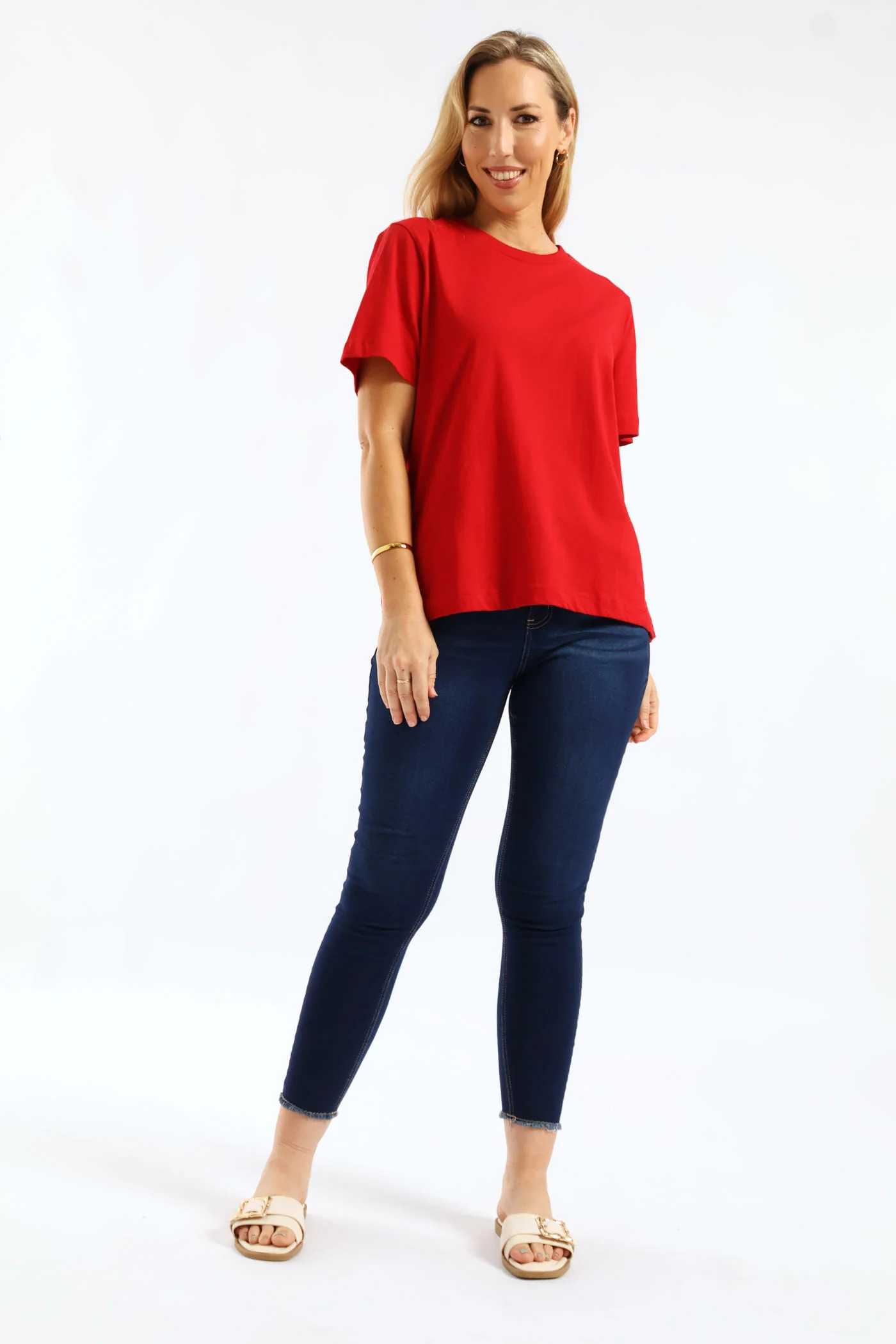 Rib Neck Boxy Tee - Red - Image 3