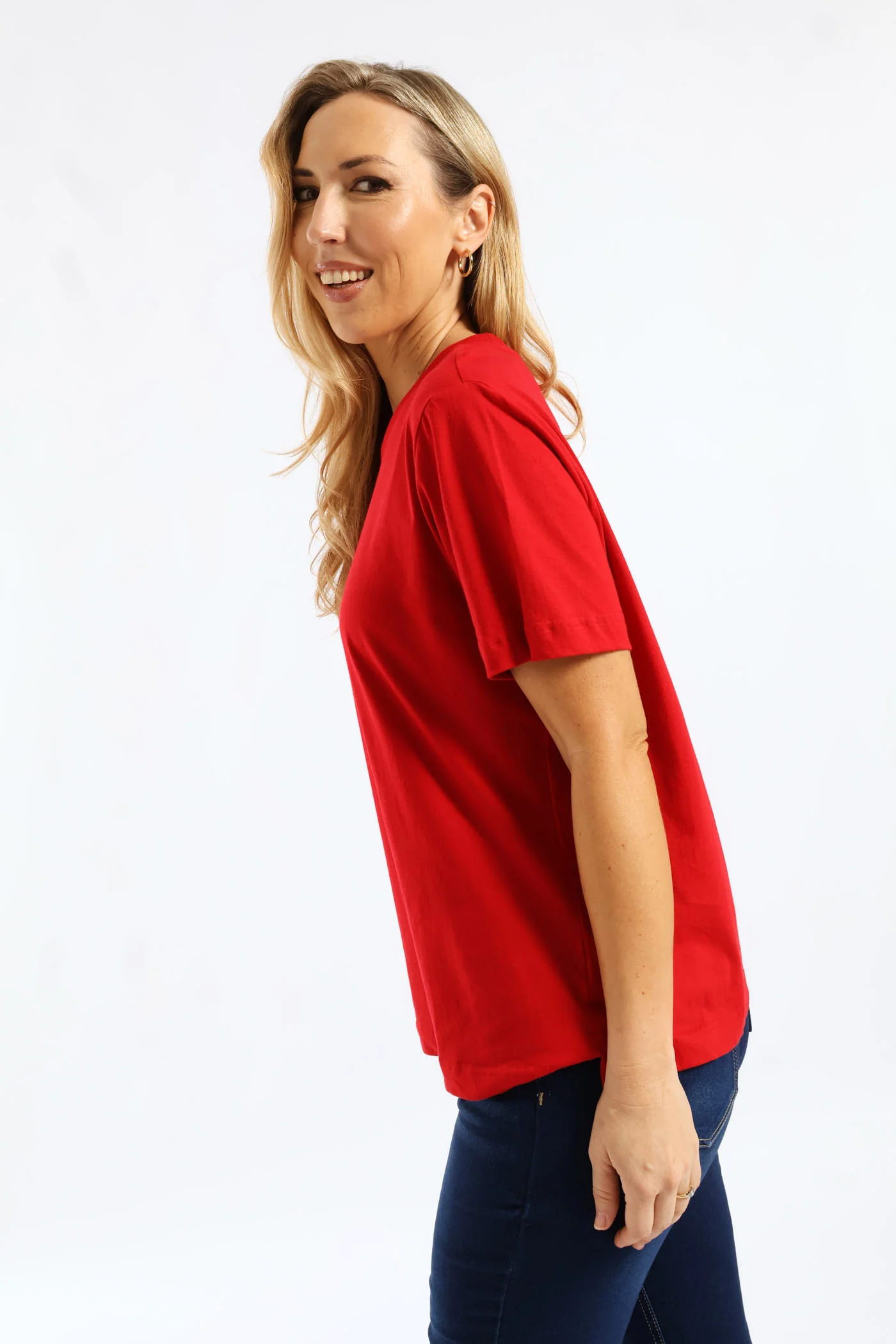 Rib Neck Boxy Tee - Red - Image 4
